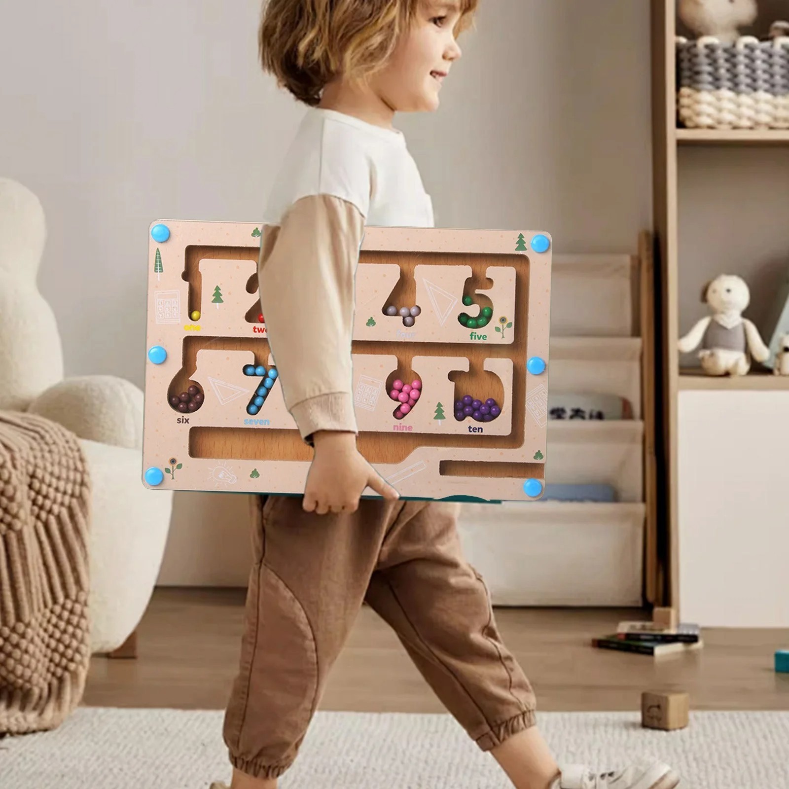 Wooden Magnetic Maze Board Game | Number Learning & Color Recognition Puzzle