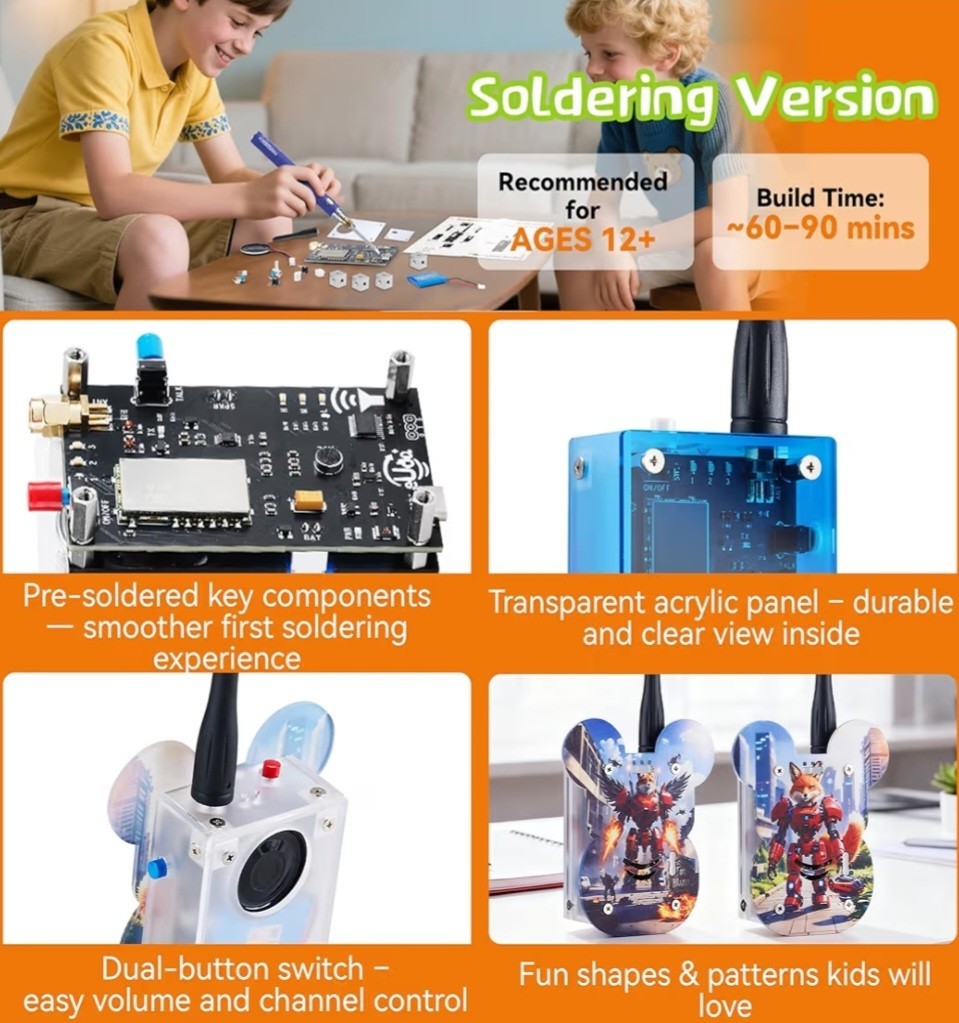 eUda+ STEM DIY Electronic Walkie Talkie Kit Soldering Toy For for 8yrs&Up NEW