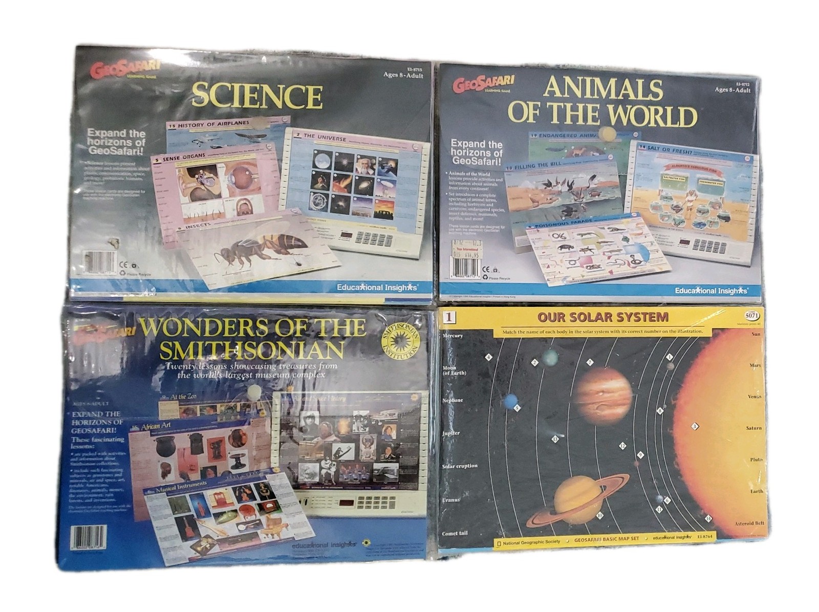 Lot Of 4 Geo Safari Electric Learning Cards Game 1990s Ages 8-up Animals Science