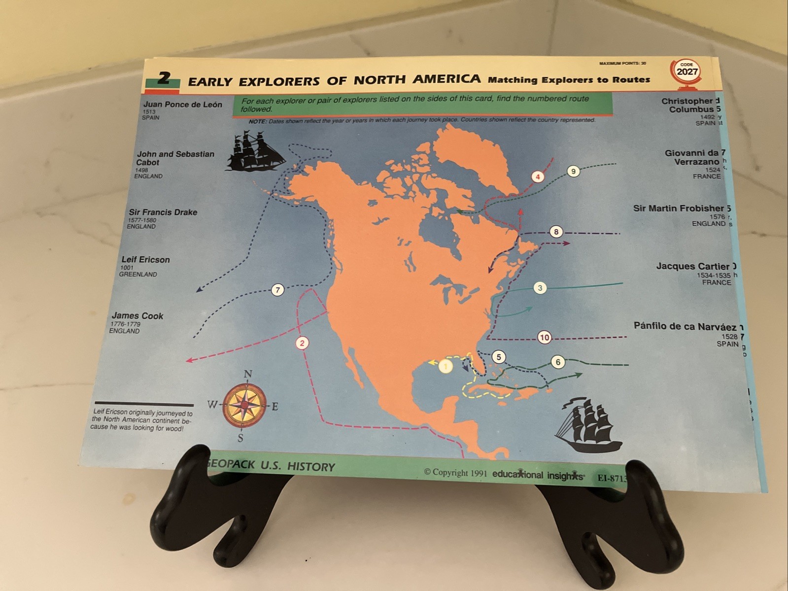 Lot of 5 1991 Laminated GEOPACK U.S.History Learning Game Cards from Set EI-8713