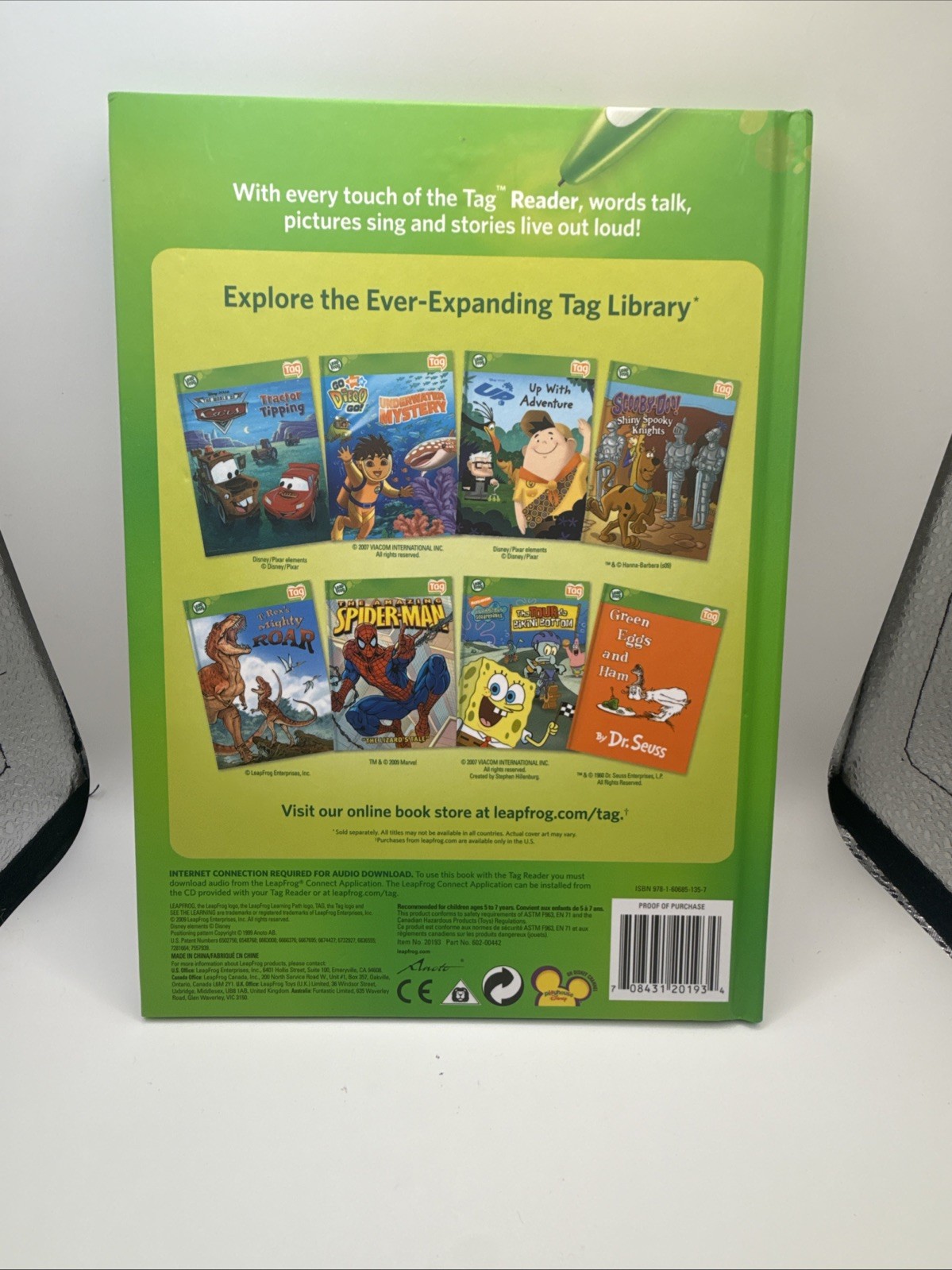 Leapfrog Tag Reading System 8 Books Green & Clear Case – Cars UP Spiderman Pixar