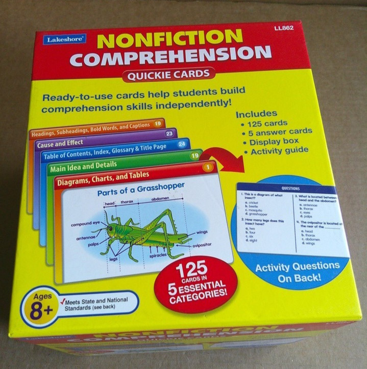 LAKESHORE Nonfiction Comprehension Quickie Cards with Box (100% complete)