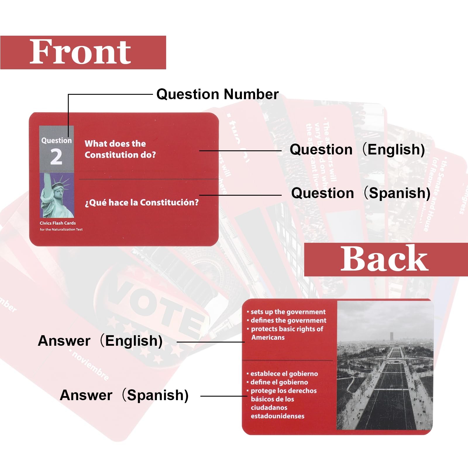 2026 New Us Citizenship Test Flash Cards 2026, Tarjetas para 3.6″x2.5″, Red