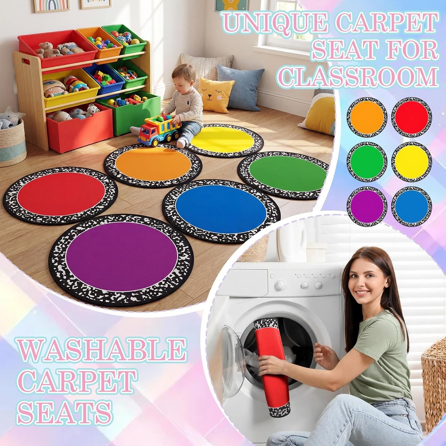 12 Pcs Rainbow Classroom Decor Carpet Seats for Preschool Kindergarten Learni…