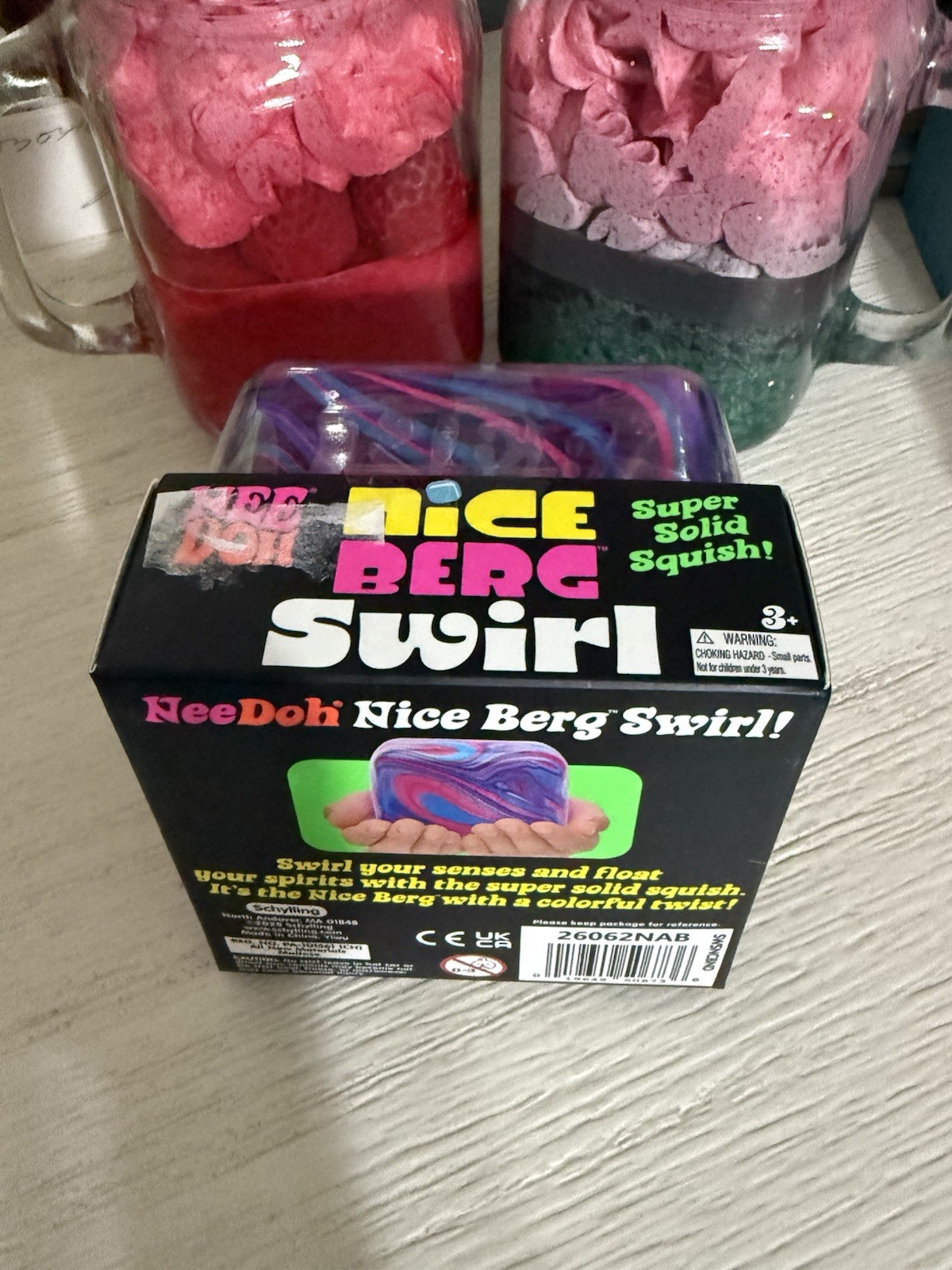 NeeDoh Nice Berg Swirl XL Giant Nee Doh Squishy Swirl Cube Purple Pink Blue