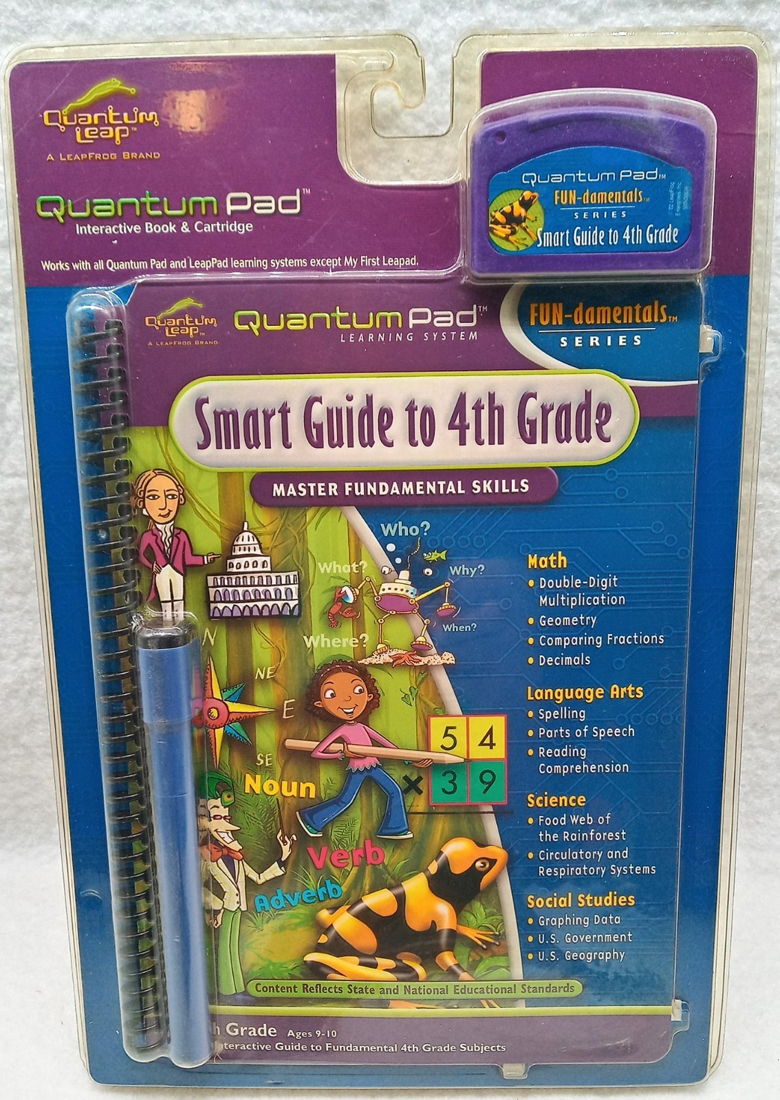 Quantum Leap Quantum Pad and a Leap Frog Lot of 3 Books Cartridges Ages 6-11