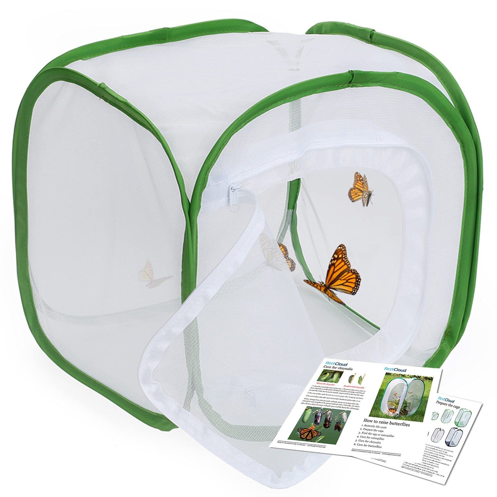 RESTCLOUD Insect and Butterfly Habitat 12 X 12 X 12 Inches, White with Green
