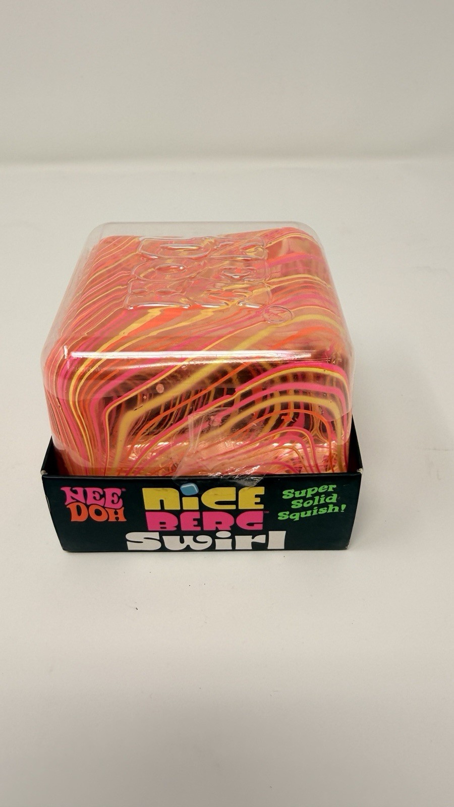 NeeDoh Nice Berg Swirl XL Giant Swirl Cube 3.25″ Nee Doh Pink Yellow Orange