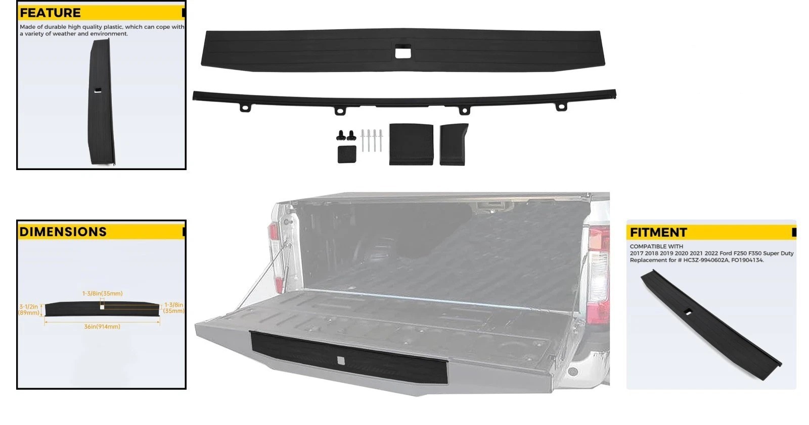 Ford F250 F350 Tailgate Molding Cap Cover Black 2017 2022 Replacement