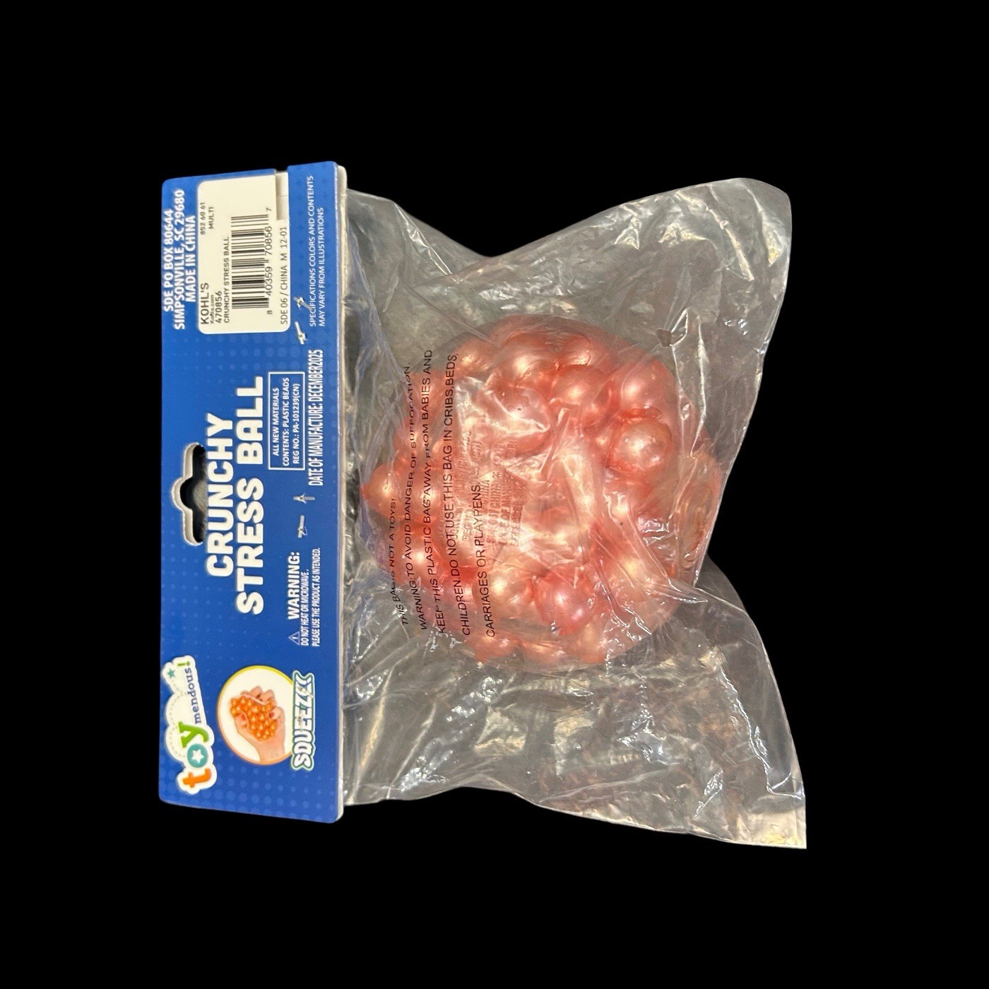 Crunchy Stress Relief Ball Squeeze Squish Sensory Fidget Toy Pink Pearls New