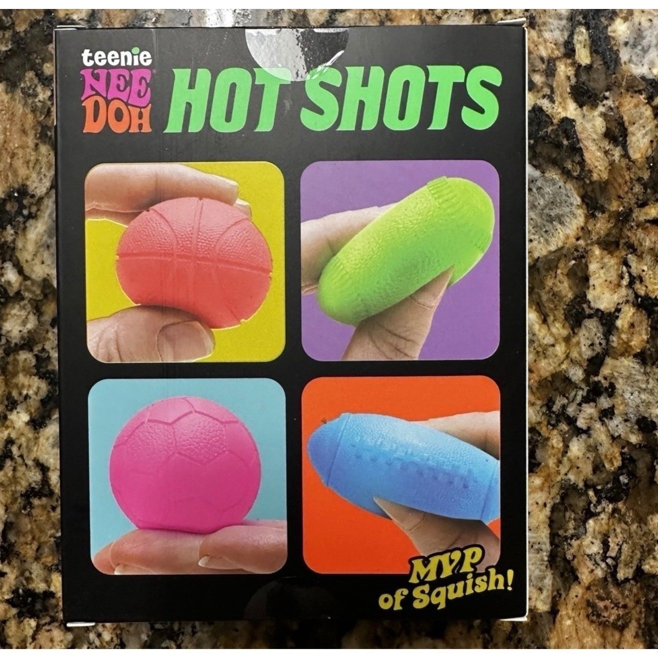 NeeDoh Hot Shots Teenie Squishy Sports Ball Nee Doh Fidget Toy 4 Pack NEW