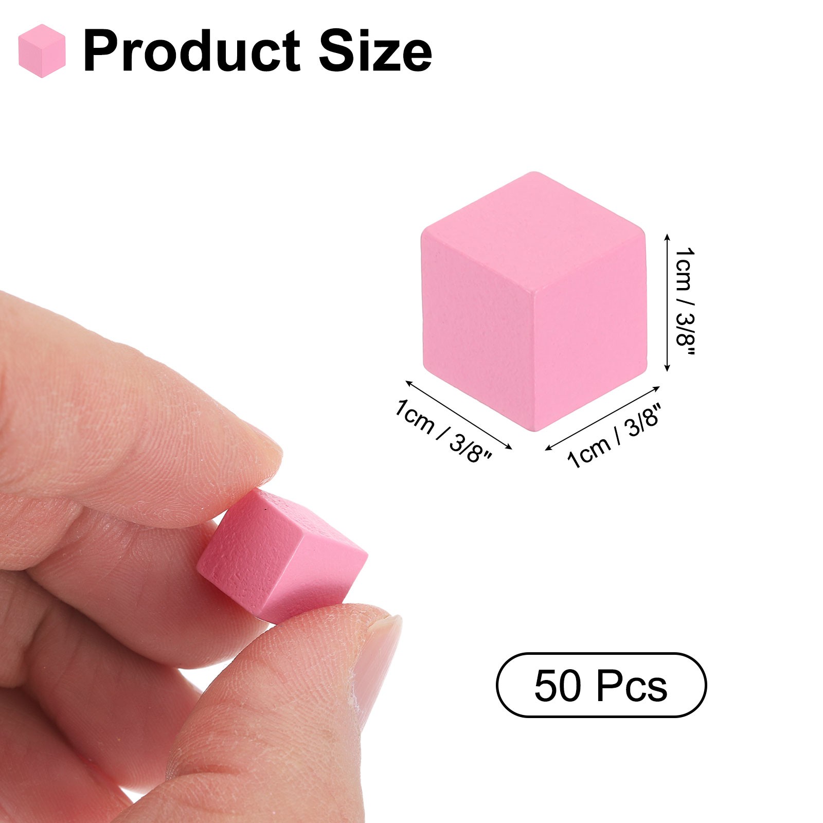 50Pcs Wood Blocks for Crafts, 3/8″ Unfinished Wooden Cube Wood Block, Pink