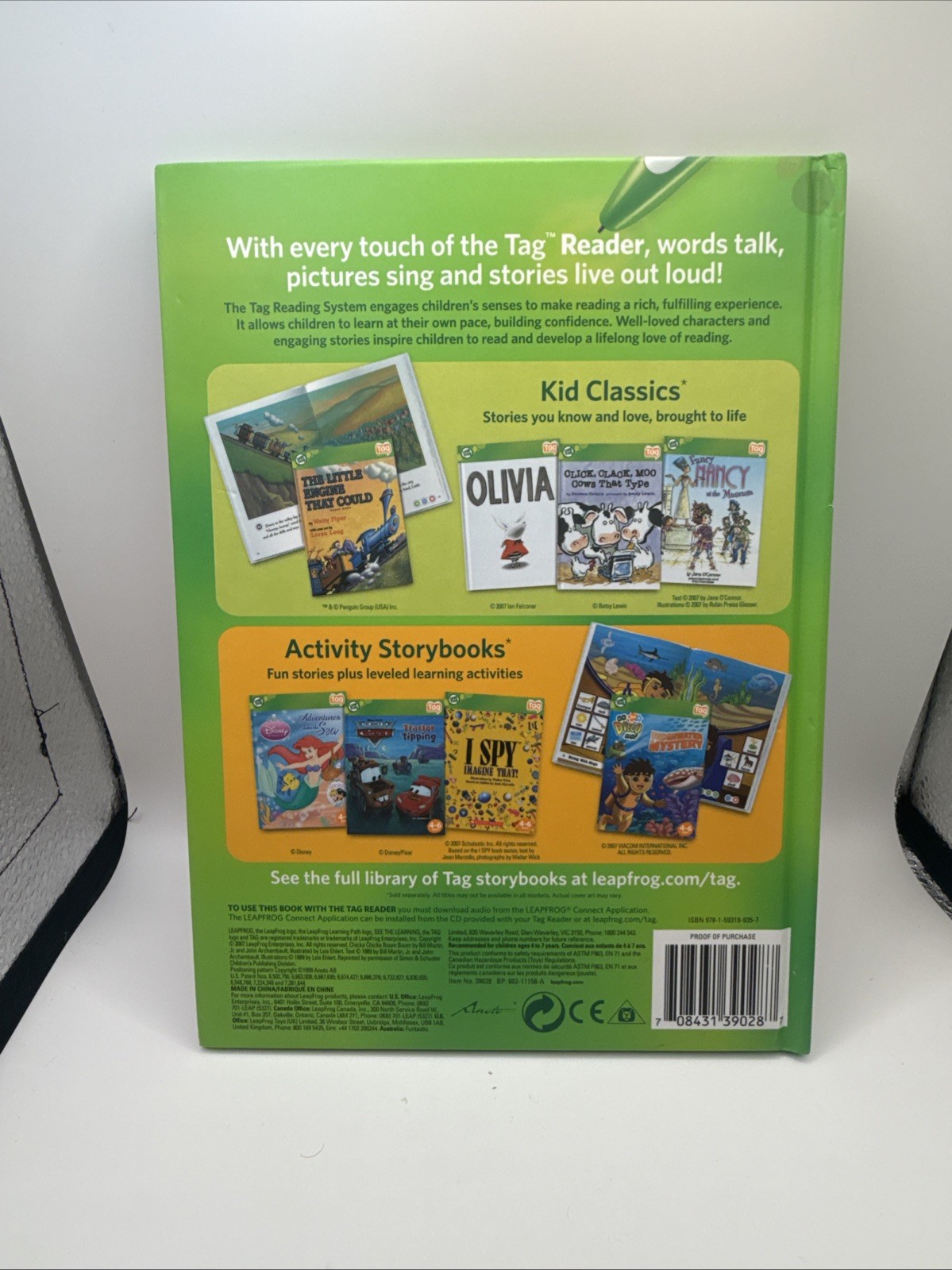 Leapfrog Tag Reading System 8 Books Green & Clear Case – Cars UP Spiderman Pixar
