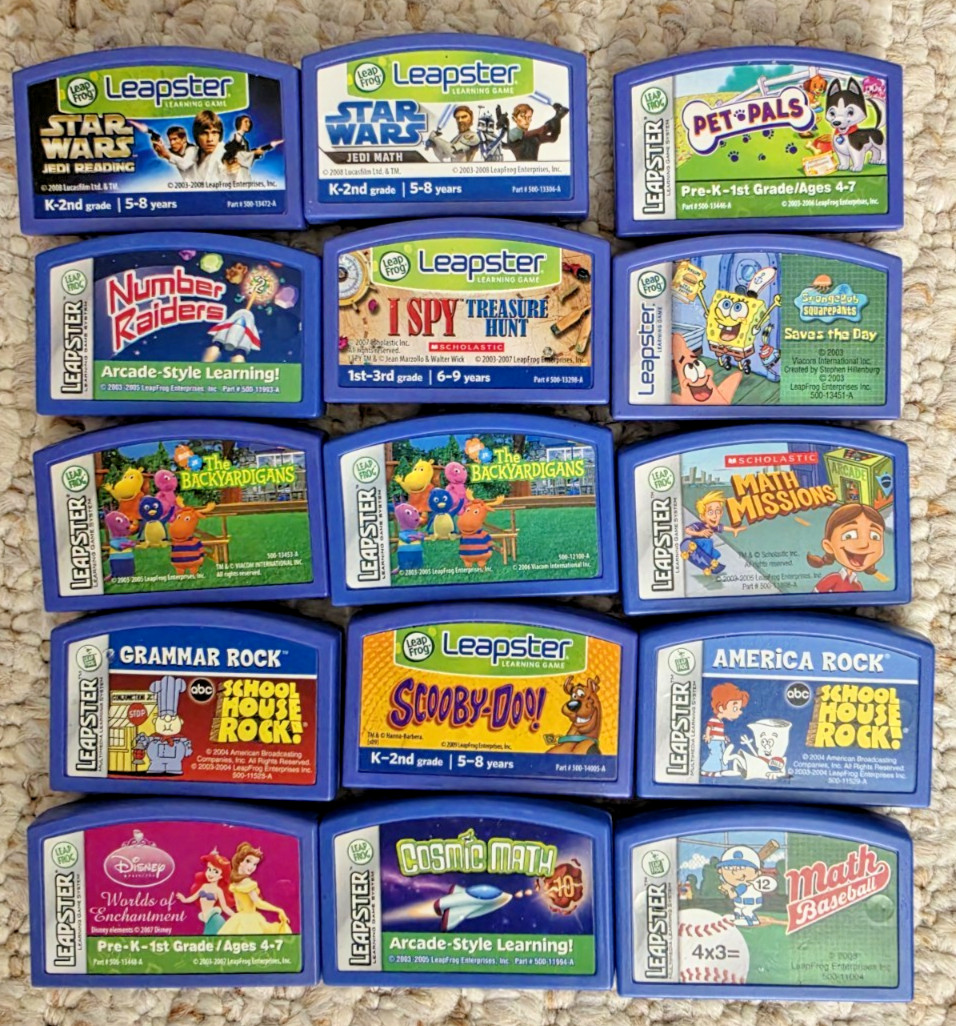 Lot of 15 LeapFrog Leapster Assorted Learning Game Cartridges – Ages 4-8+ Tested