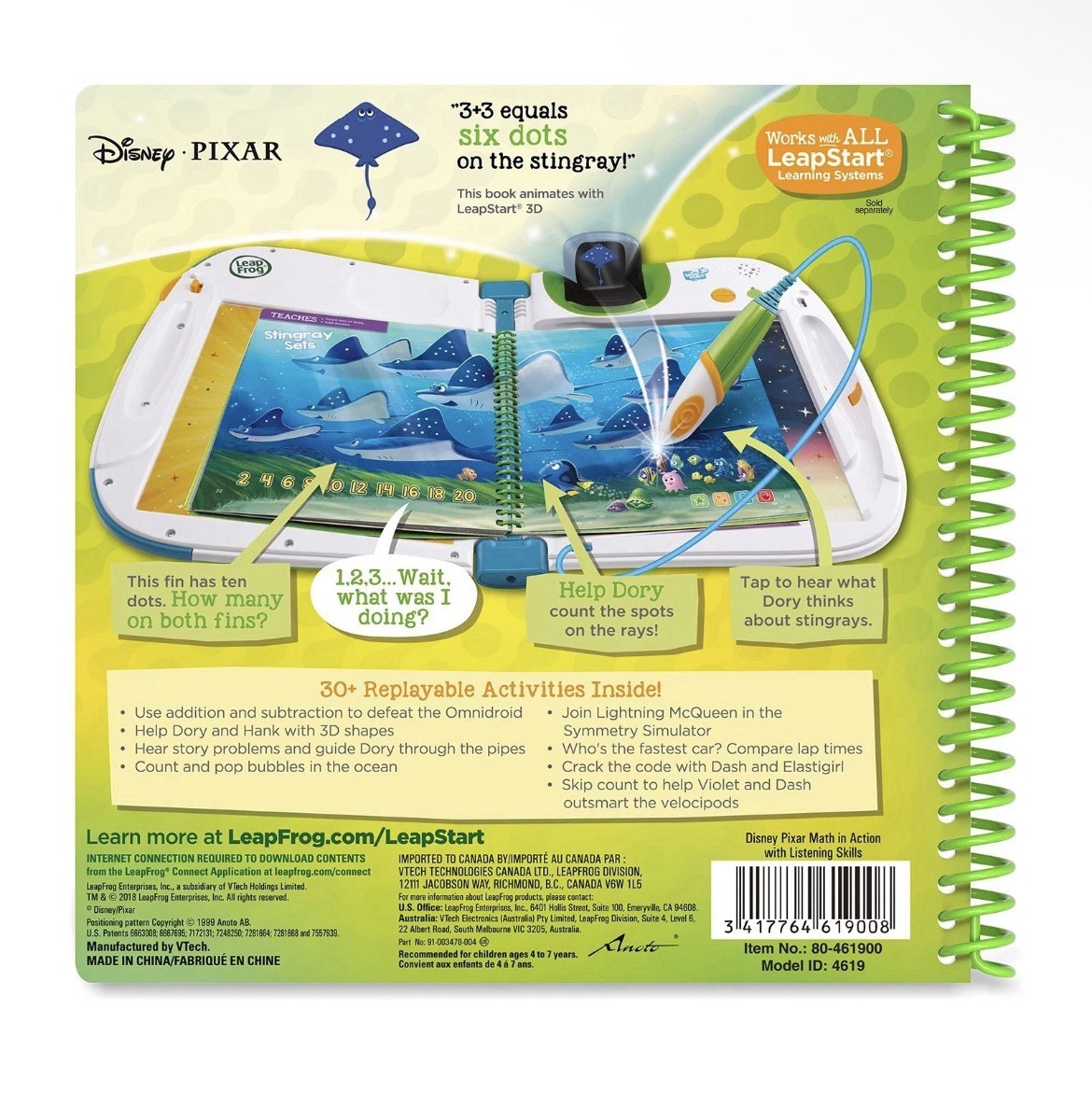 Leap Frog Leapfrog LeapStart Pixar Math Activity Book Level 3, Ages 4-7 New
