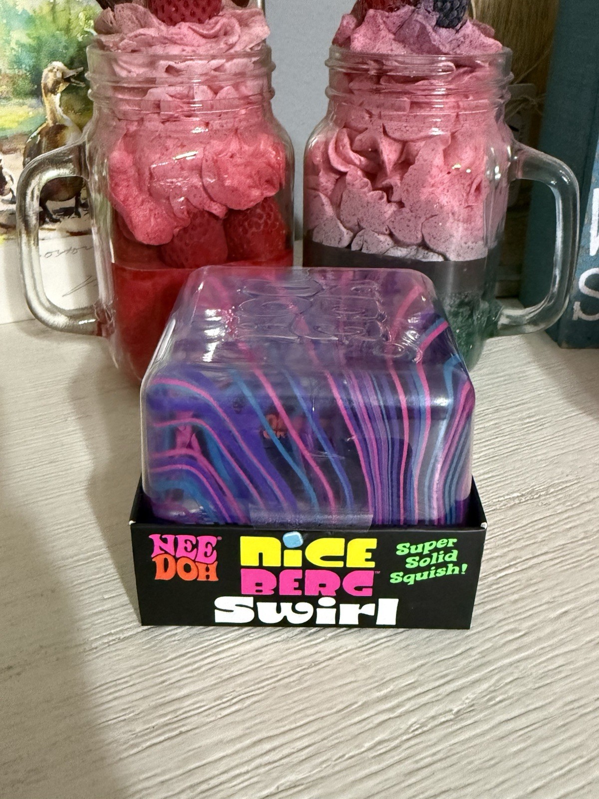 NeeDoh Nice Berg Swirl XL Giant Nee Doh Squishy Swirl Cube Purple Pink Blue