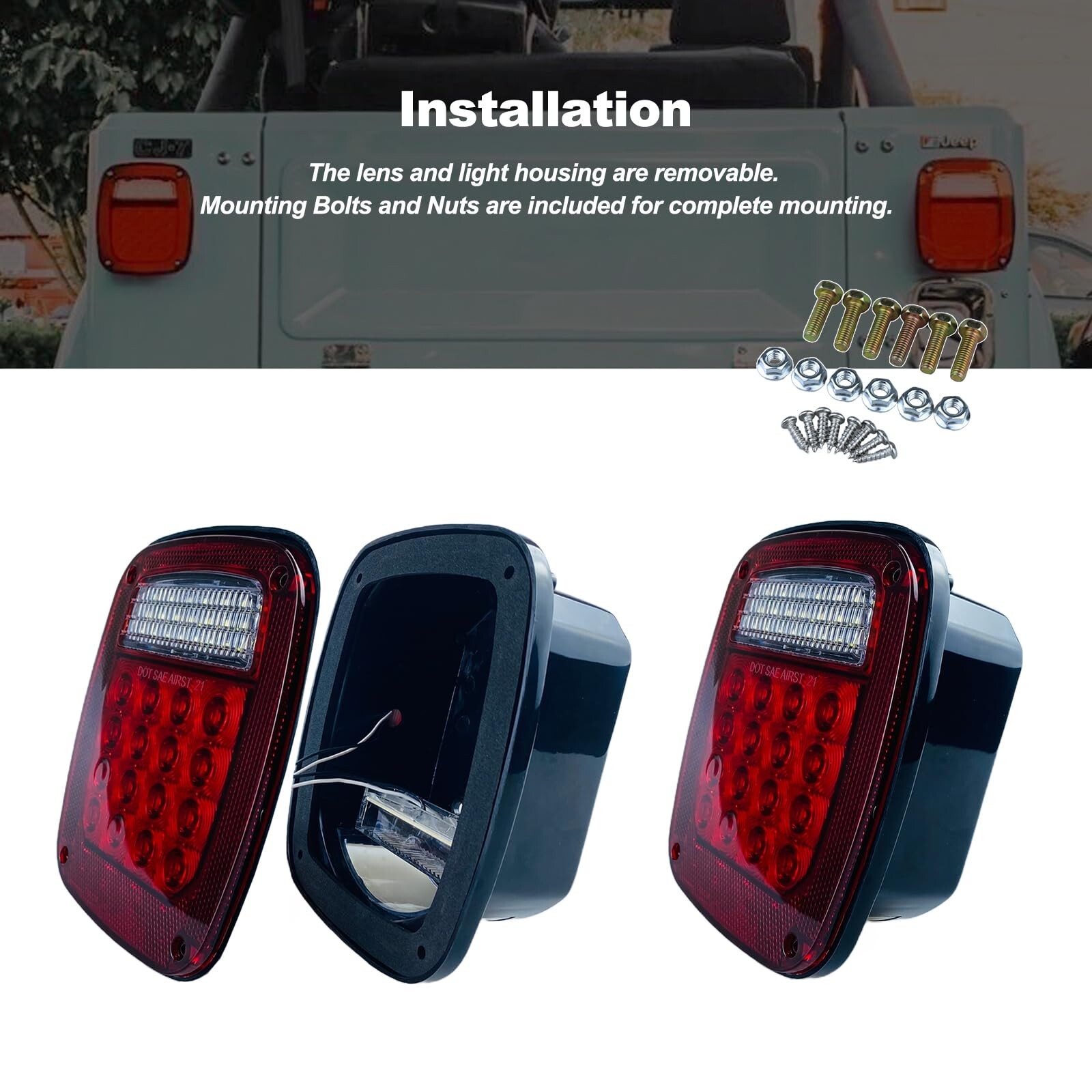 Tail Lights Assembly Replacement for 1979-2006 Wrangler TJ YJ CJ5 CJ7 Red Squ…