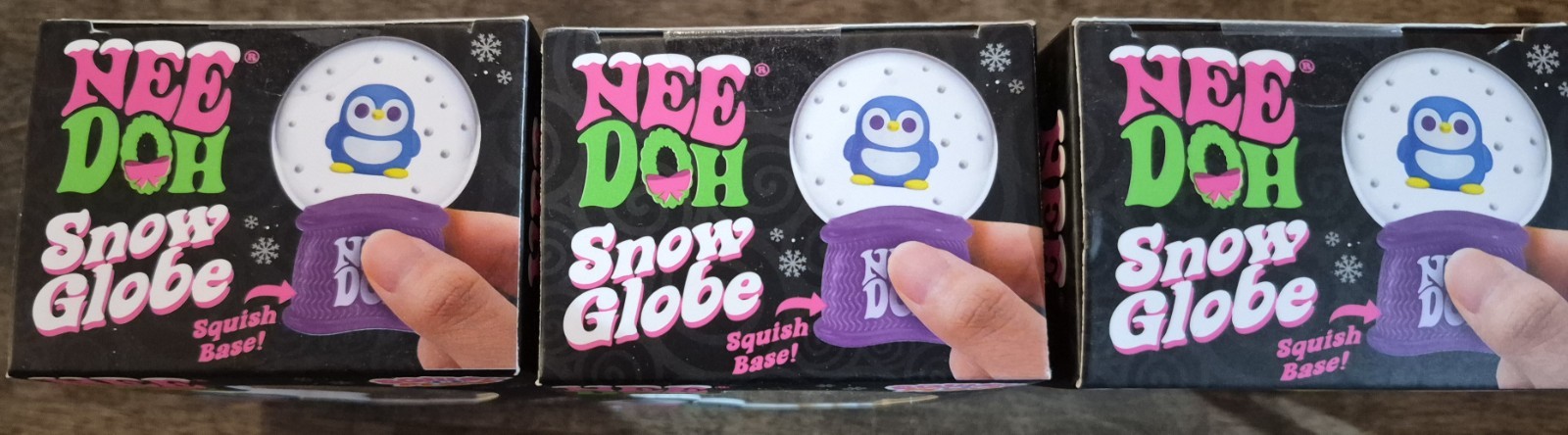 Nee Doh Squish N Flow Snow Globes Set W/Penny The Penguin Squeeze Toy Lot of 3