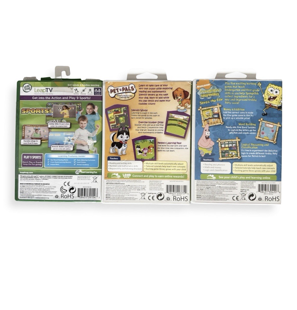 LeapFrog SpongeBob, Sports!, Pet Pals – LeapTV & Leapster Lot of 3 – EUC