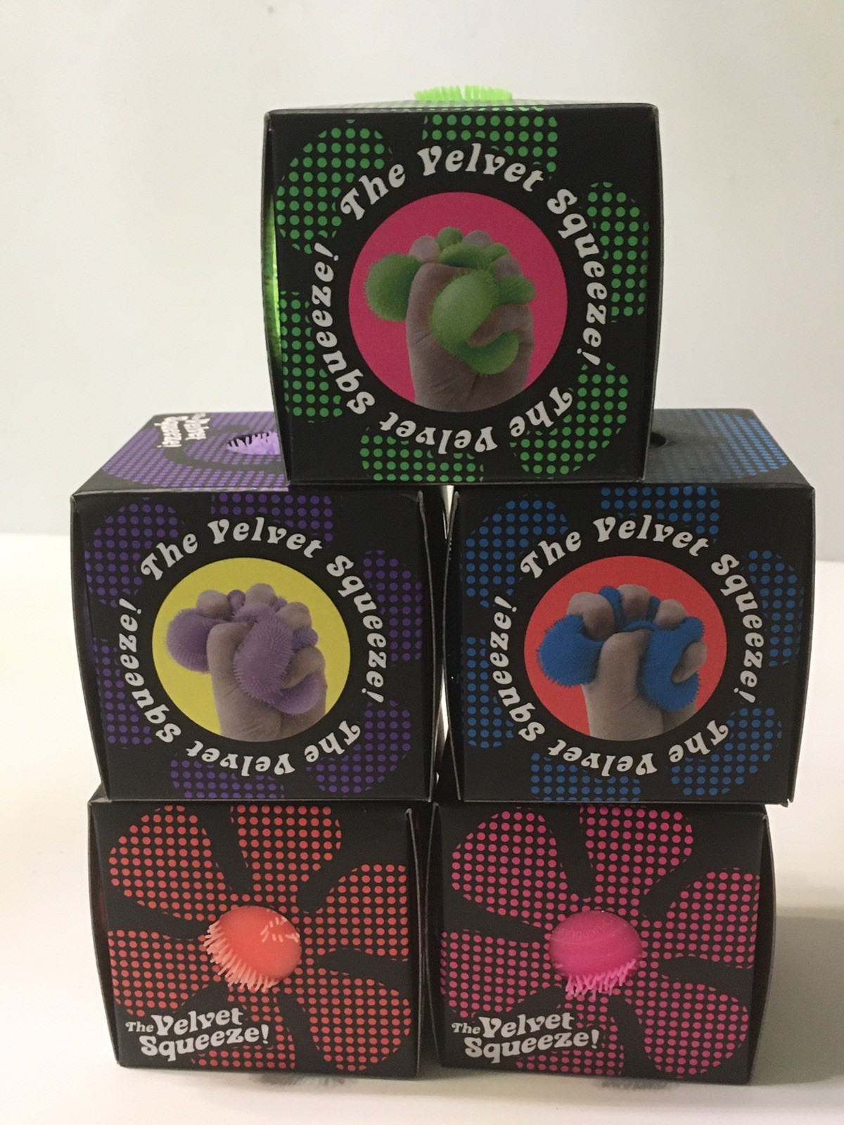 NeeDoh Fuzz Ball Flower PowerSet of 5 Green Blue Purple Pink Ornage