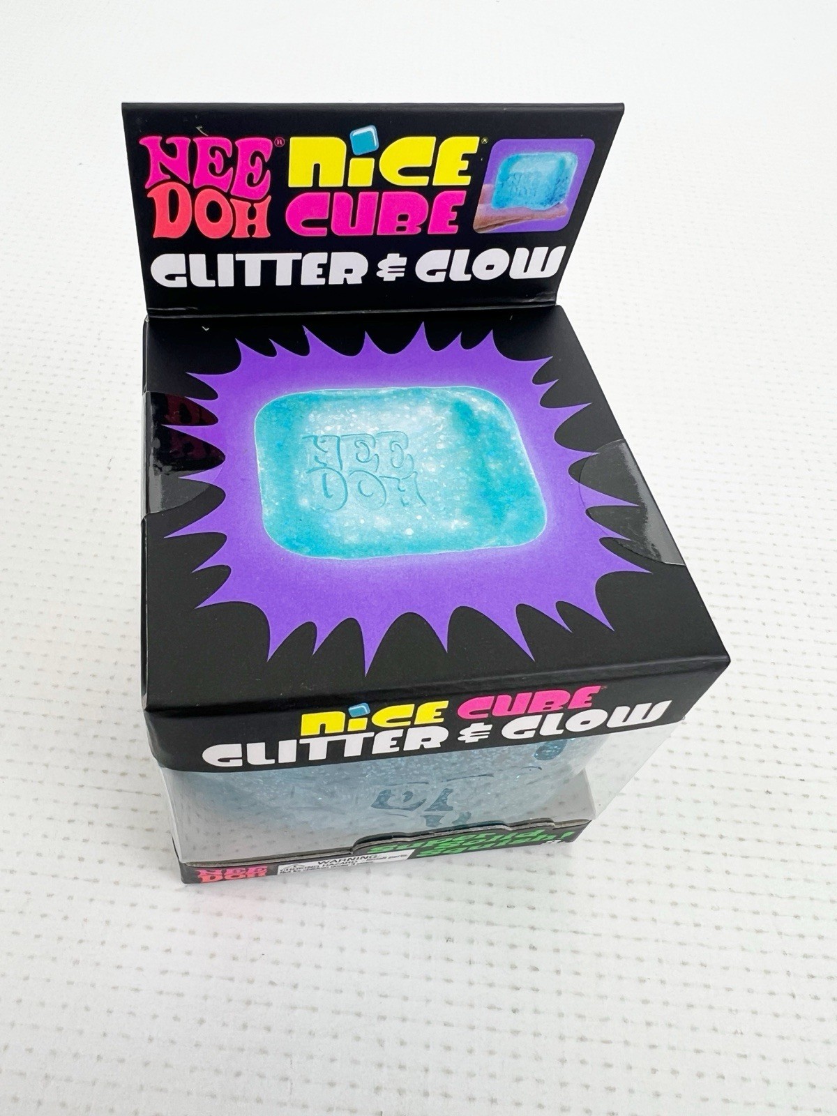 NeeDoh Nice Cube Glitter & Glow Super Solid Squish – Blue 🧊 Schylling New!