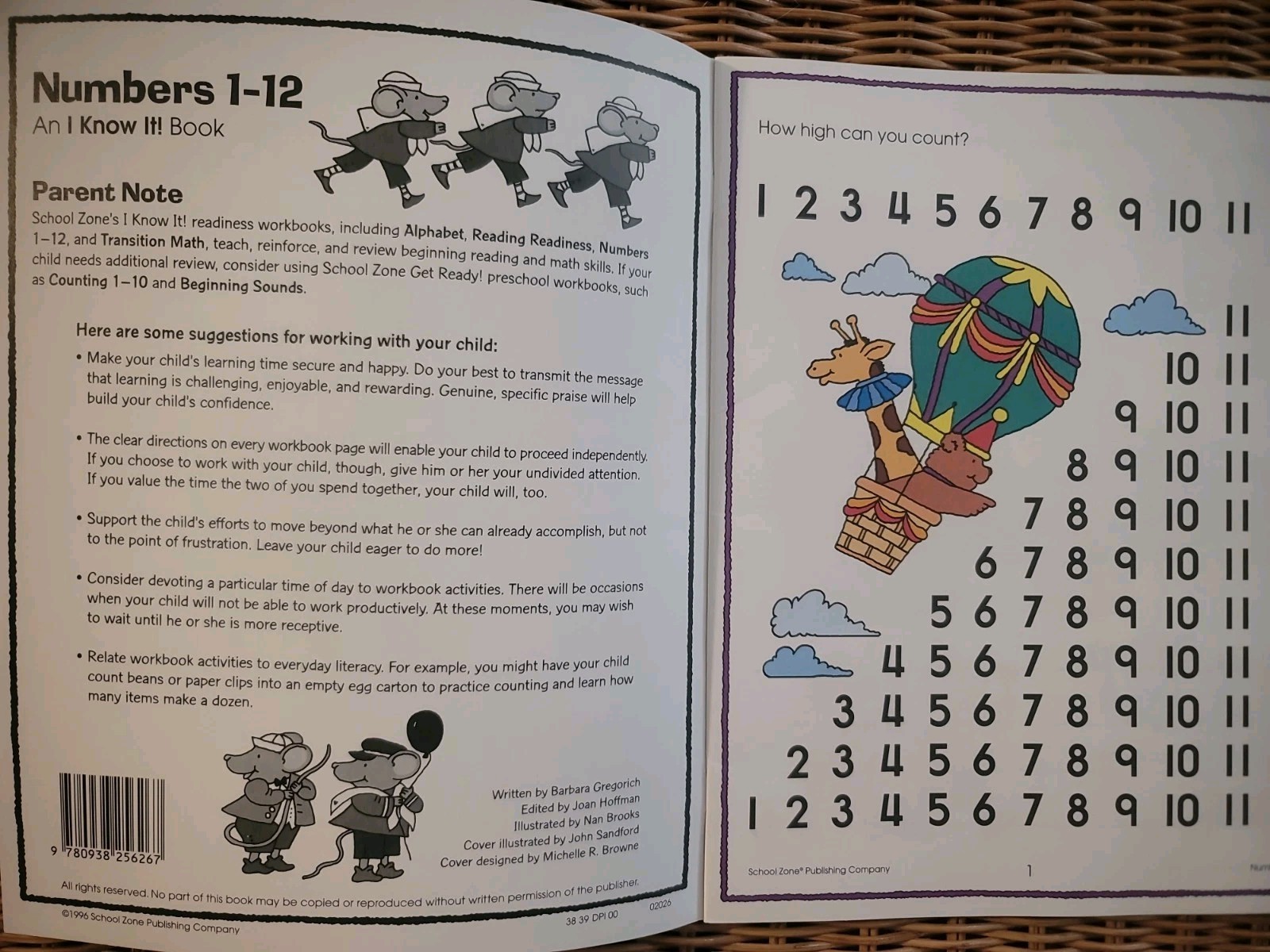Math Workbook Grades K-1 Numbers 1-12 1996 School Zone Counting Vtg
