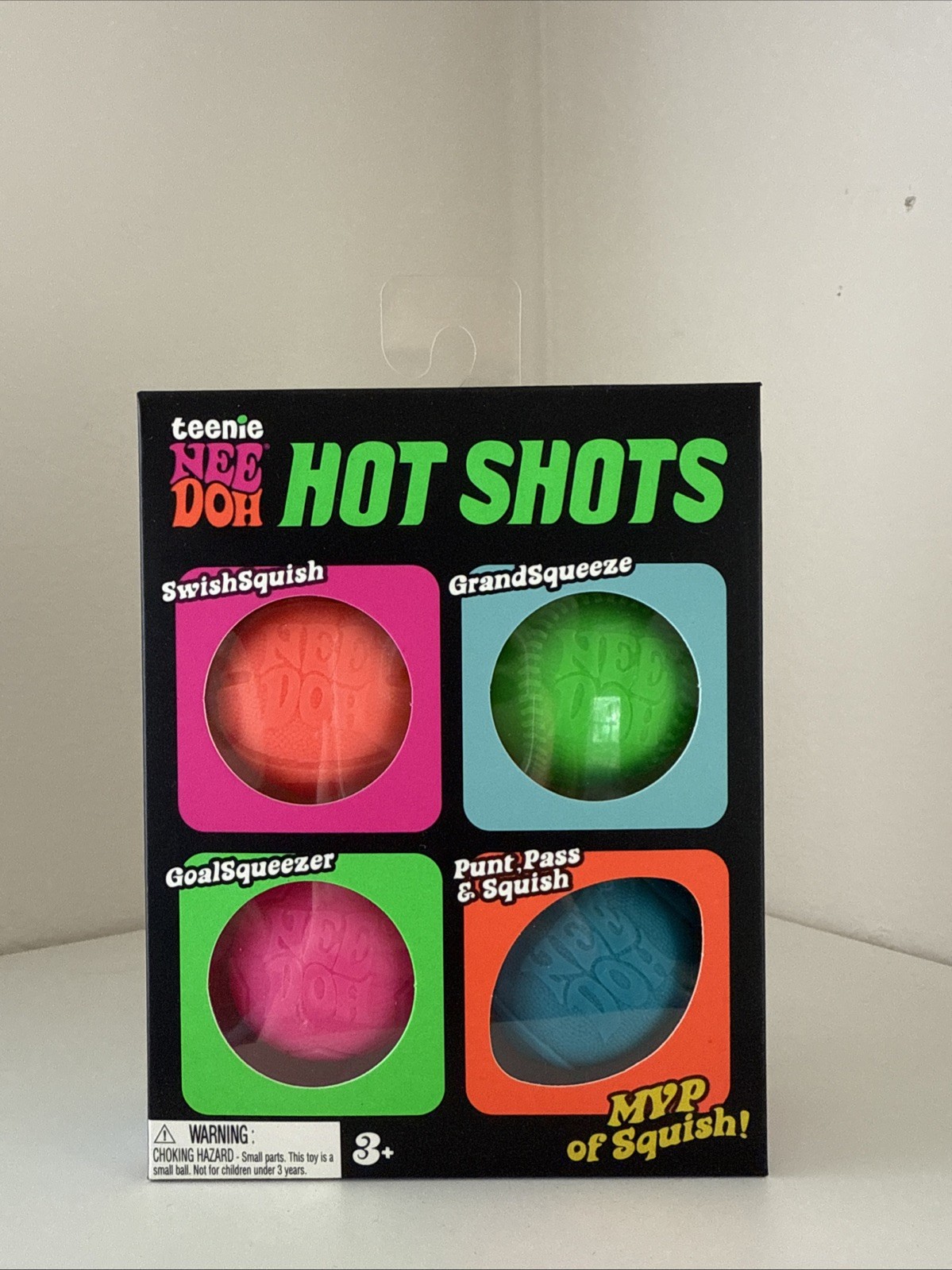 NeeDoh Teenie Hot Shots 4-Pack Baseball Soccer Football Basketball New