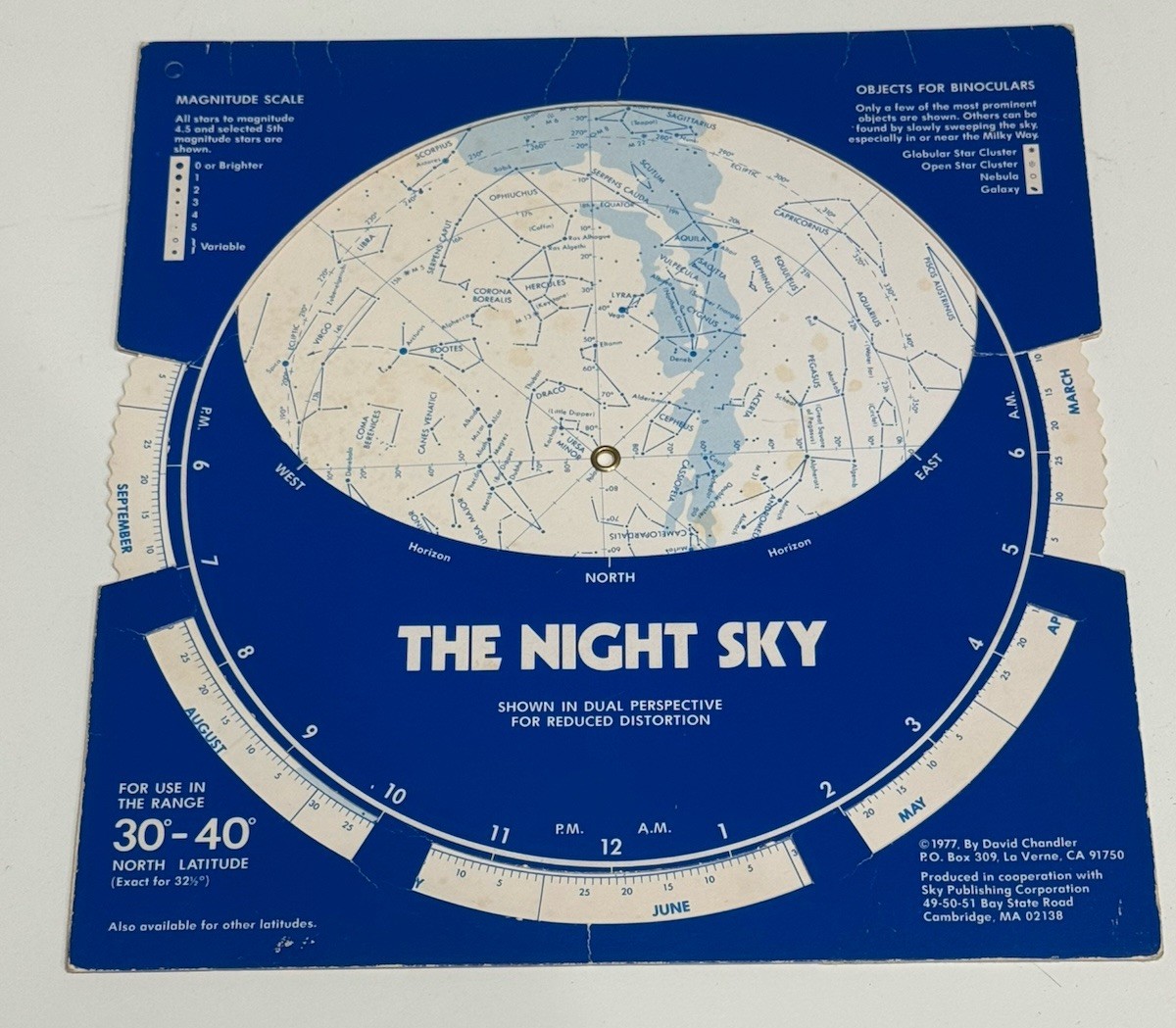 “The Night Sky” Planisphere Star Chart Map 30°–40° North Latitude Astronomy