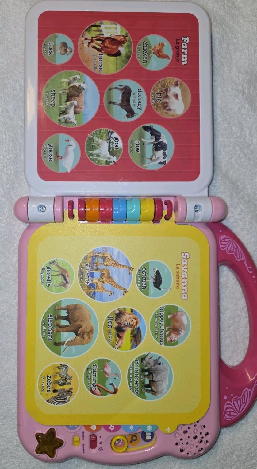 Leap Frog 100 Animals Book – Electronic Toy English/Spanish Pink TESTED Working