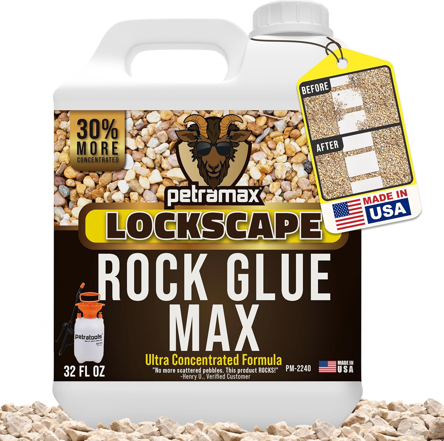 Petra Max Rock Glue for Landscaping, 32 Ounce – Ground Coverage & Pet Safe Mulch