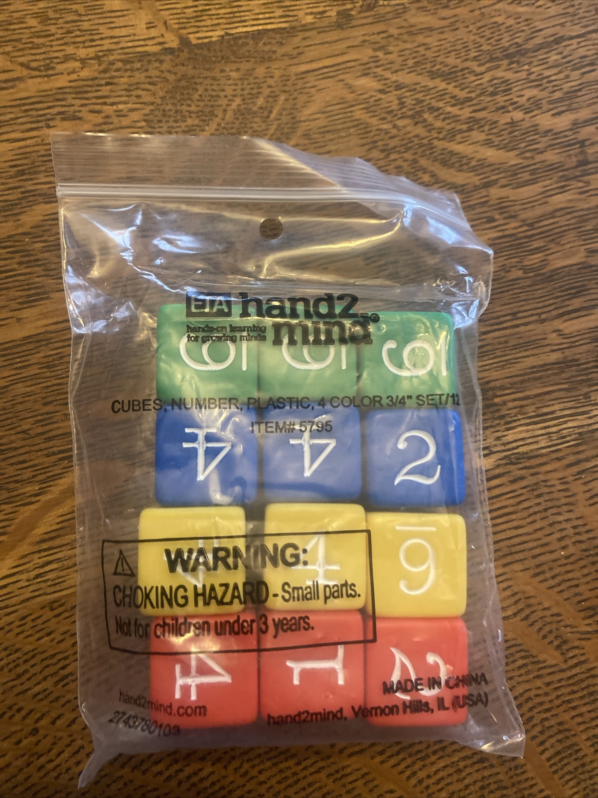 hand2mind Cubes, Numbers, Dice, 4 Colors Set Of 12 New