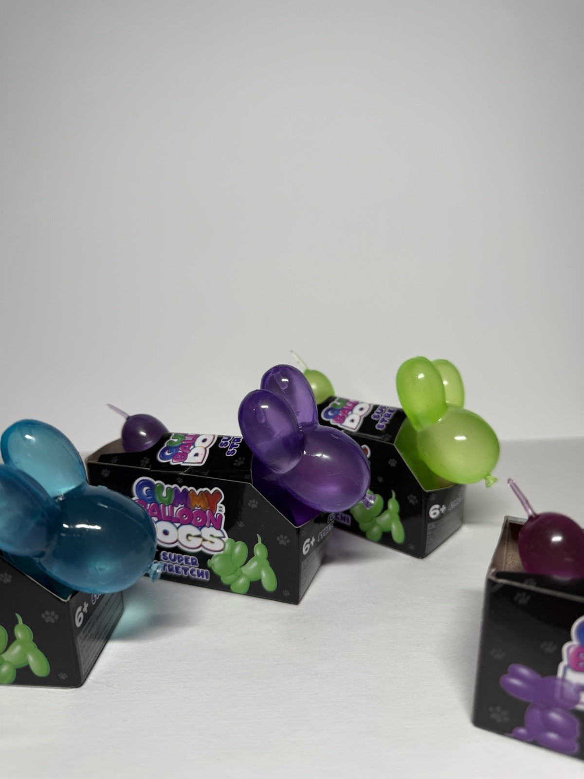 Gummy Balloon Dogs Super Stretchy Toy Blue Pink Purple And Green Set Lot Of 4