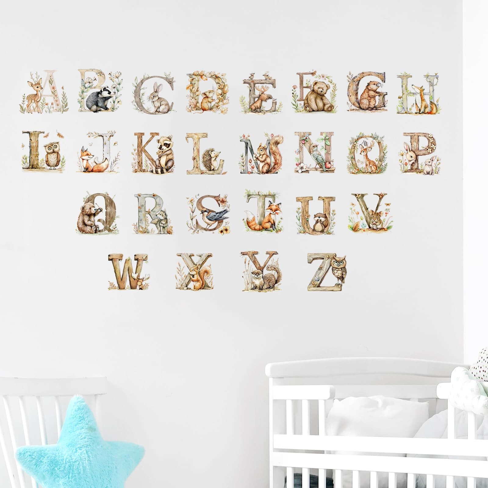 Woodland Alphabet Wall Decals Watercolor Animal ABC Wall Decals for Kids Peel…