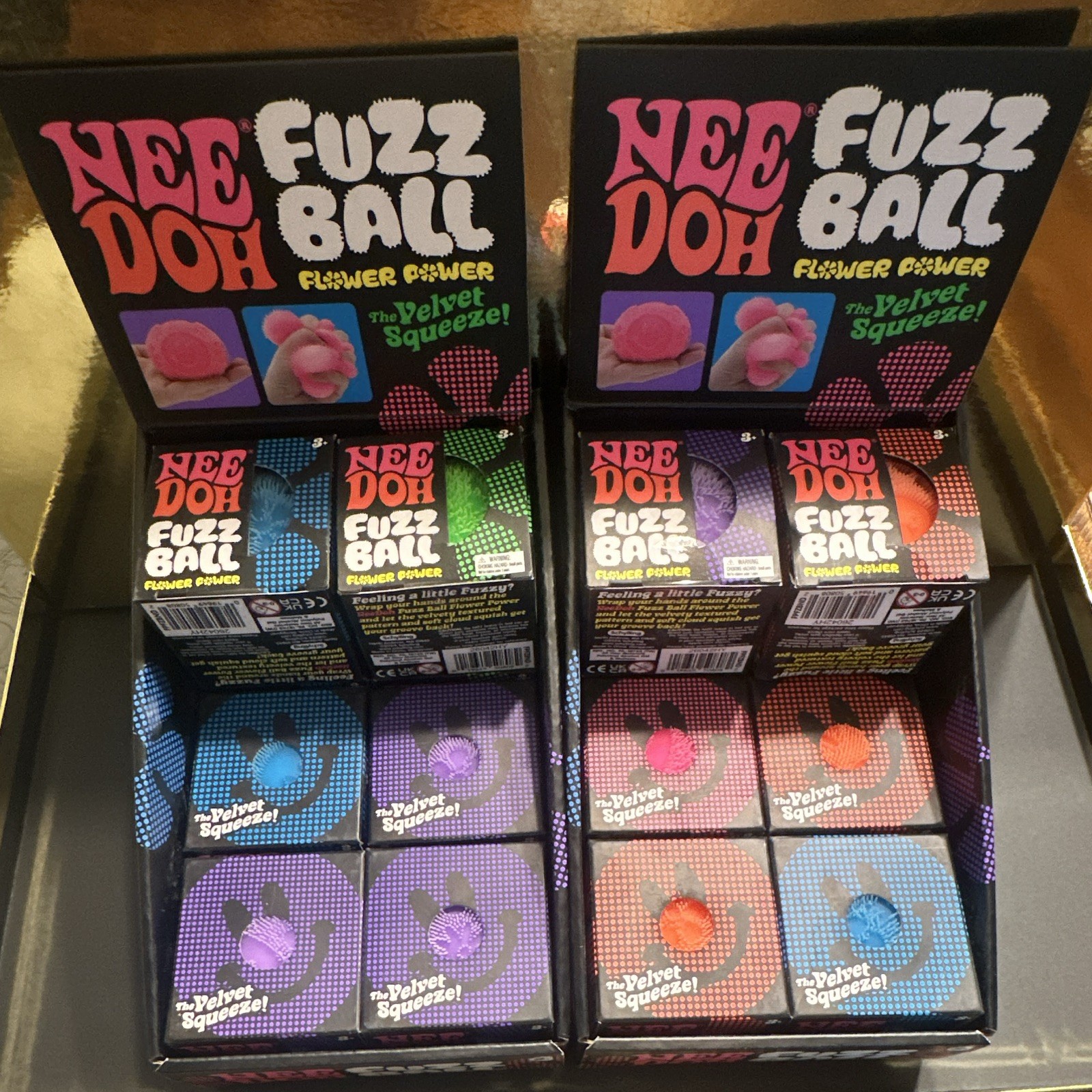Nee Doh Fuzz Ball Flower Power Velvet Squeeze Toy, Multicolor, Ages 3+. Qty.16