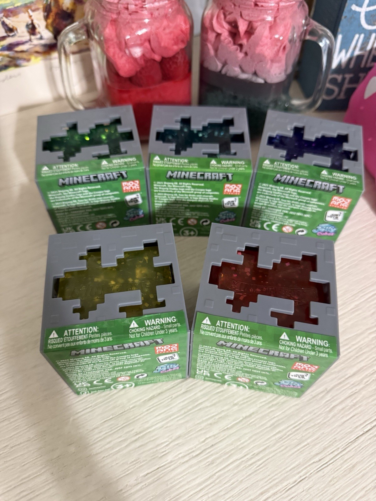Minecraft Jelly Cubes Complete Full Set Lot of 5 Just Toys Fidget Squishy Toy