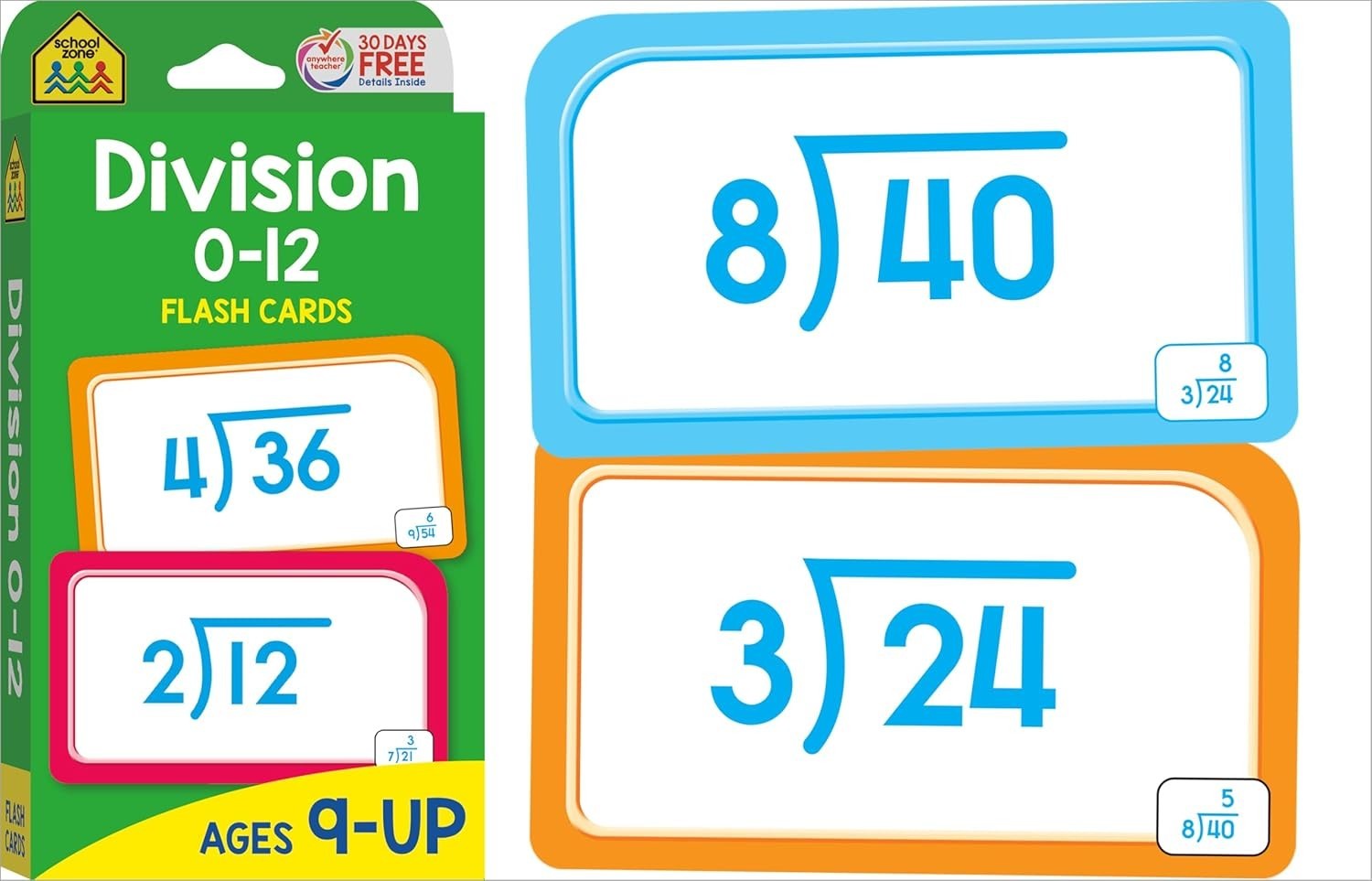 School Zone 112 Math Flash Cards for Multiplication & Division – Ages 8+, 2-Pack