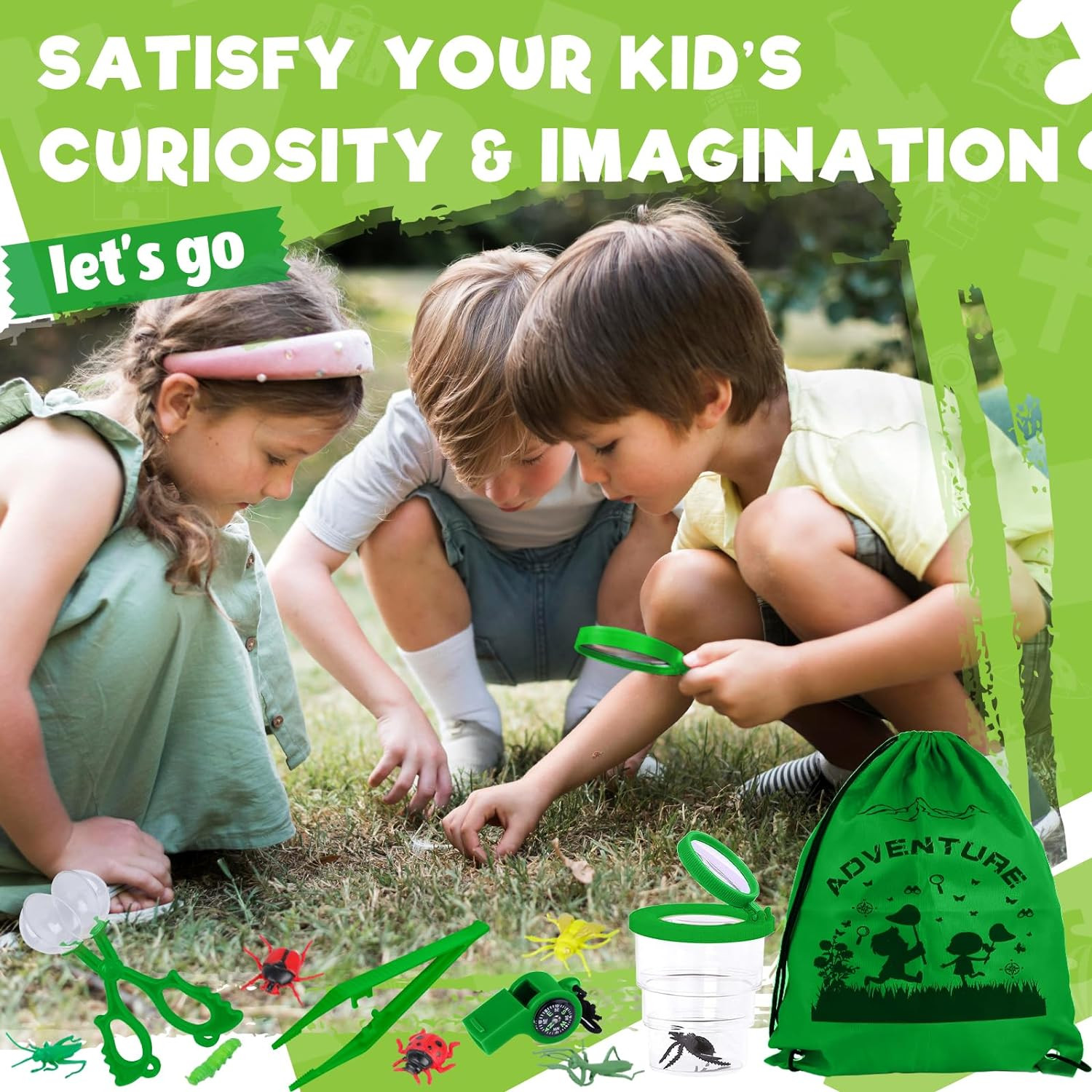 Kids Explorer Kit & Bug Catching Kit, 16 Pcs Outdoor Exploration Safari Kit for