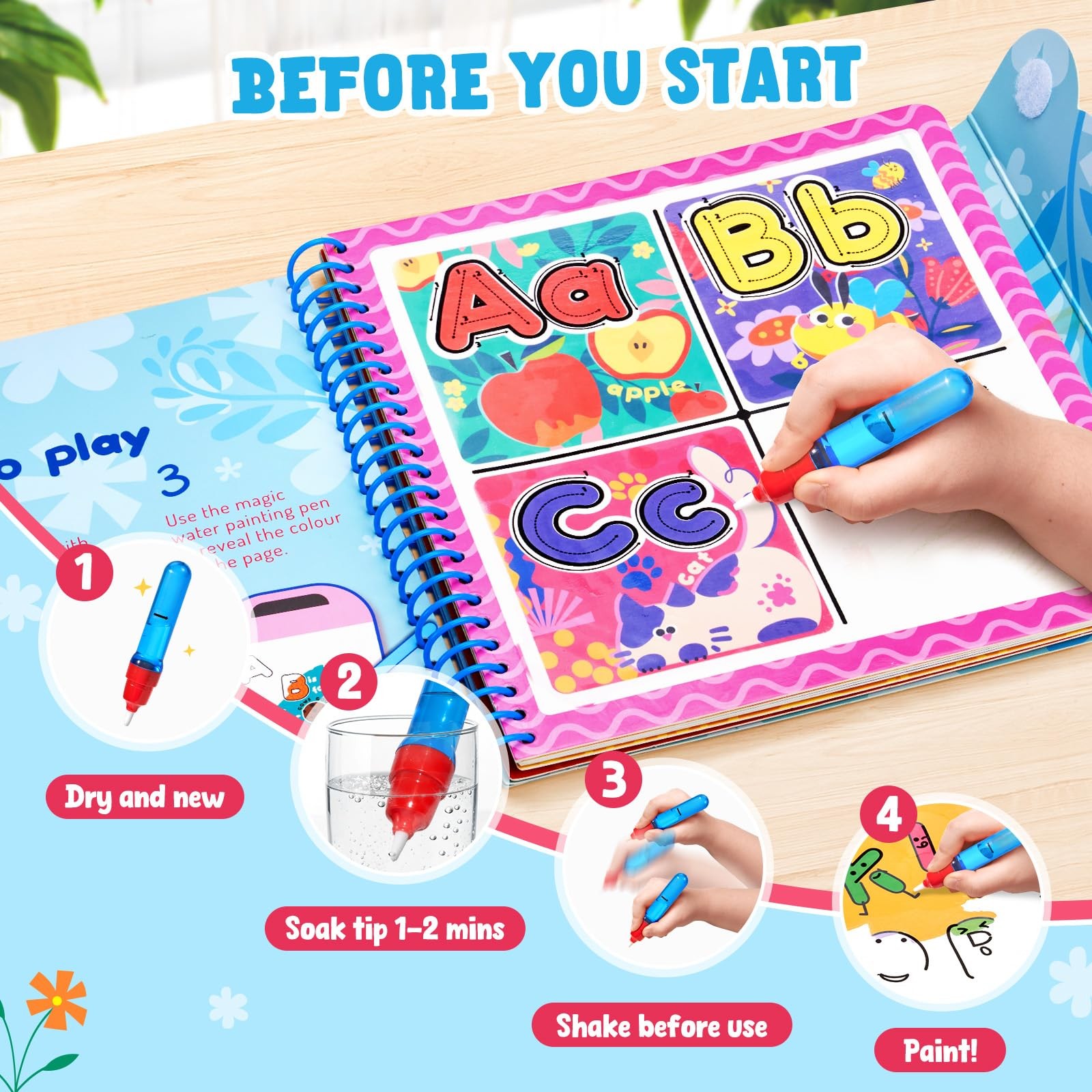 JoyCat Alphabet Water Coloring Book for Toddlers 3-5, Reusable Small, Multi