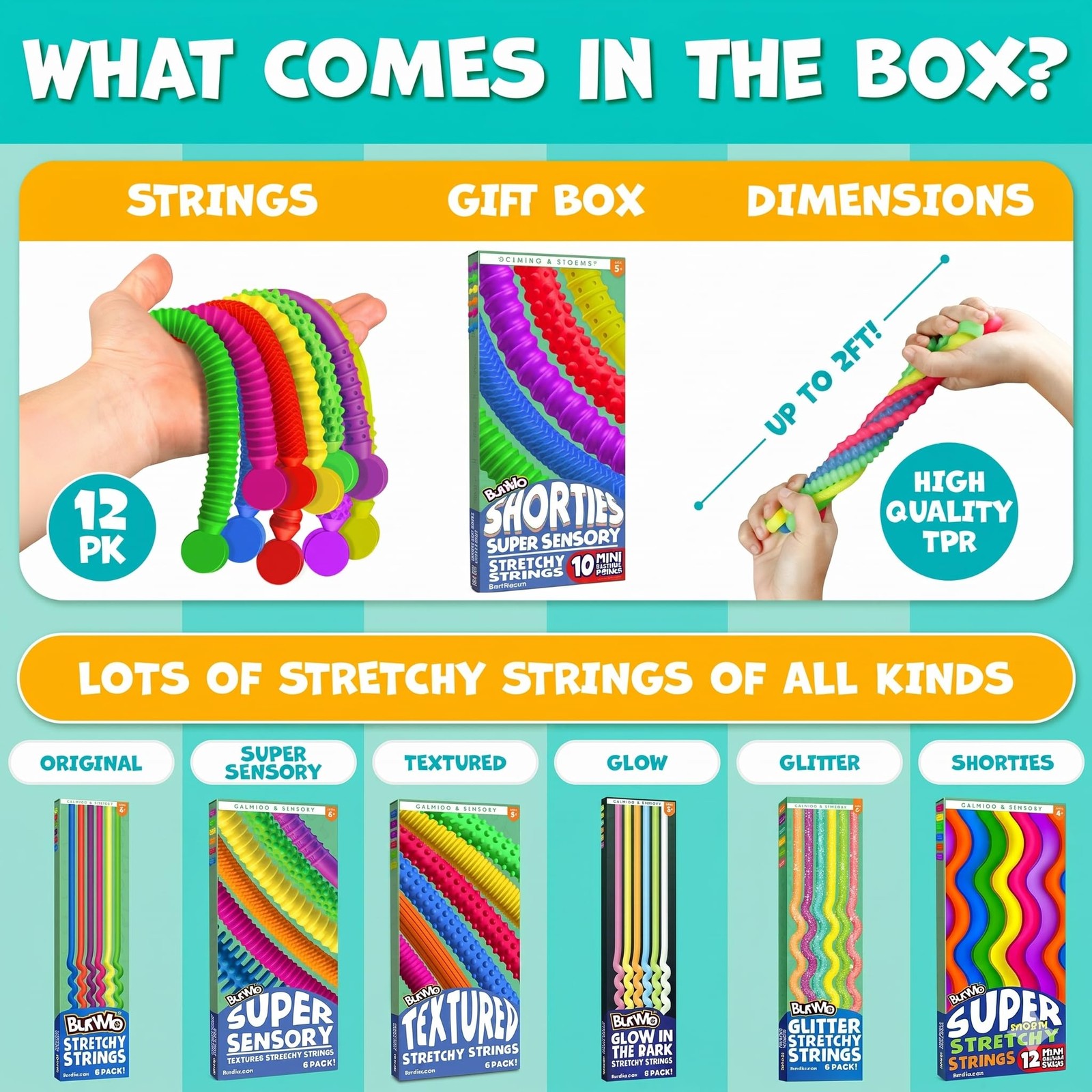 BUNMO Stretchy Strings – Sensory Toys – Stimulating & 10 Pack, Mini