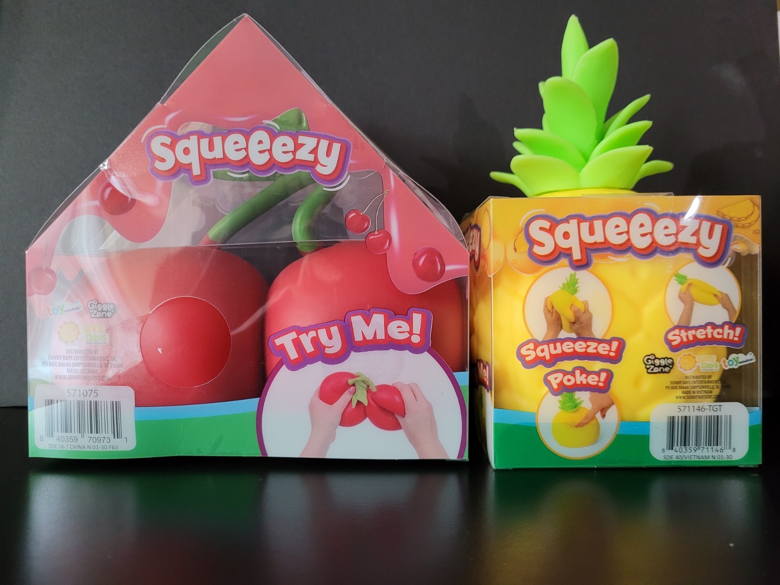 Sunny Days Squeeezy Pineapple And Cherry Sensory Fidget Toy New Sealed