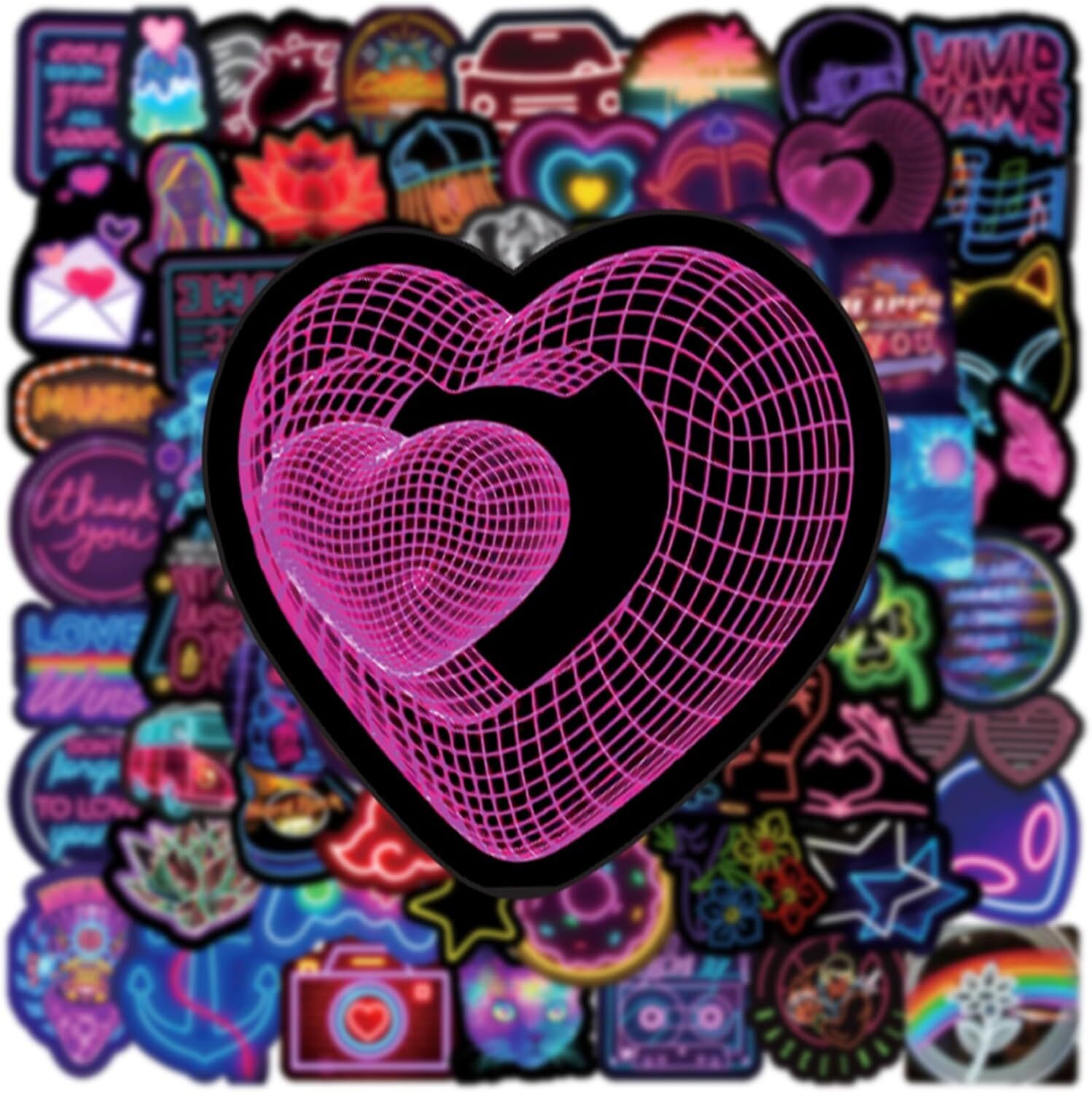 100Pcs Cool Neon Light Stickers for Kids Teens Adults, Trendy Graffiti