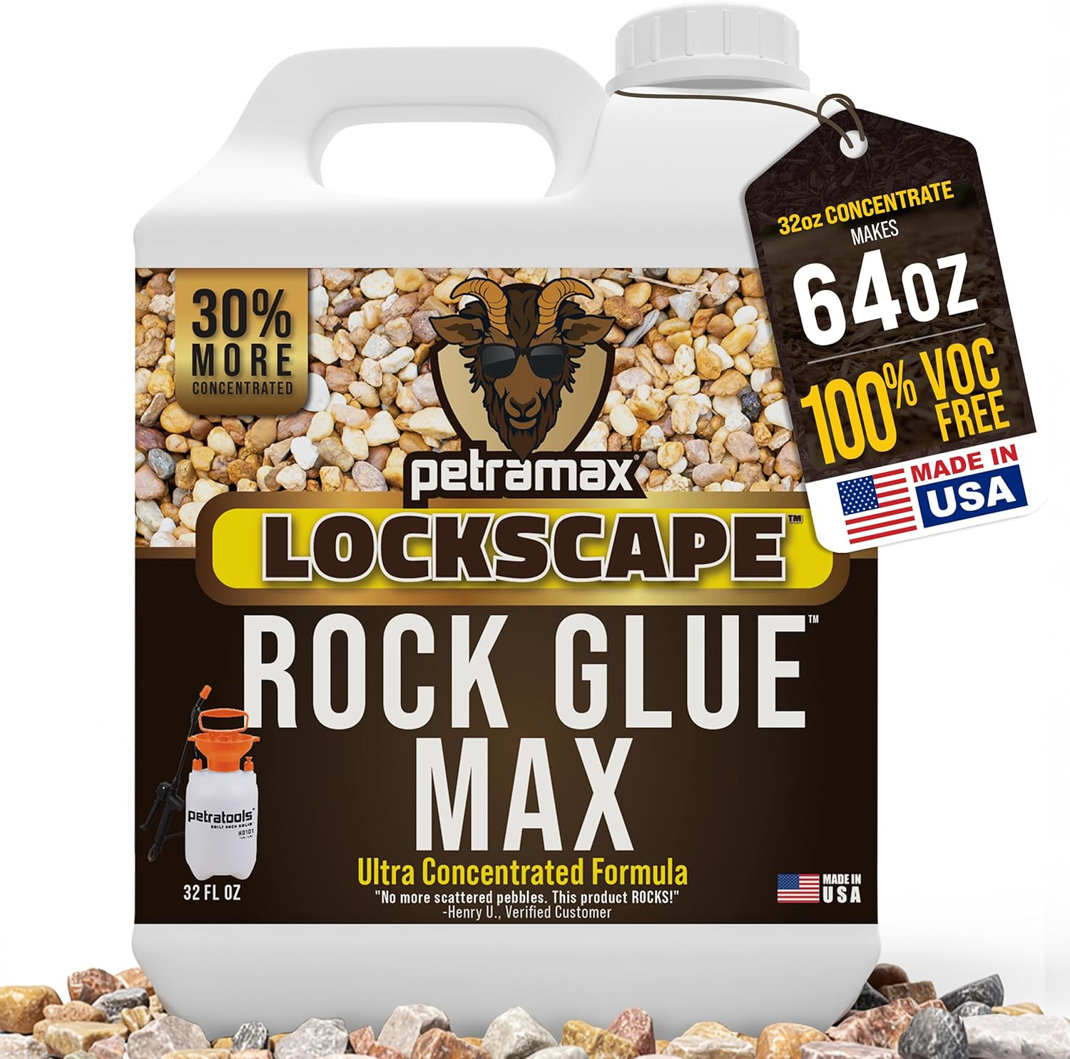 Petra Max Rock Glue for Landscaping, 32 Ounce – Ground Coverage & Pet Safe Mulch