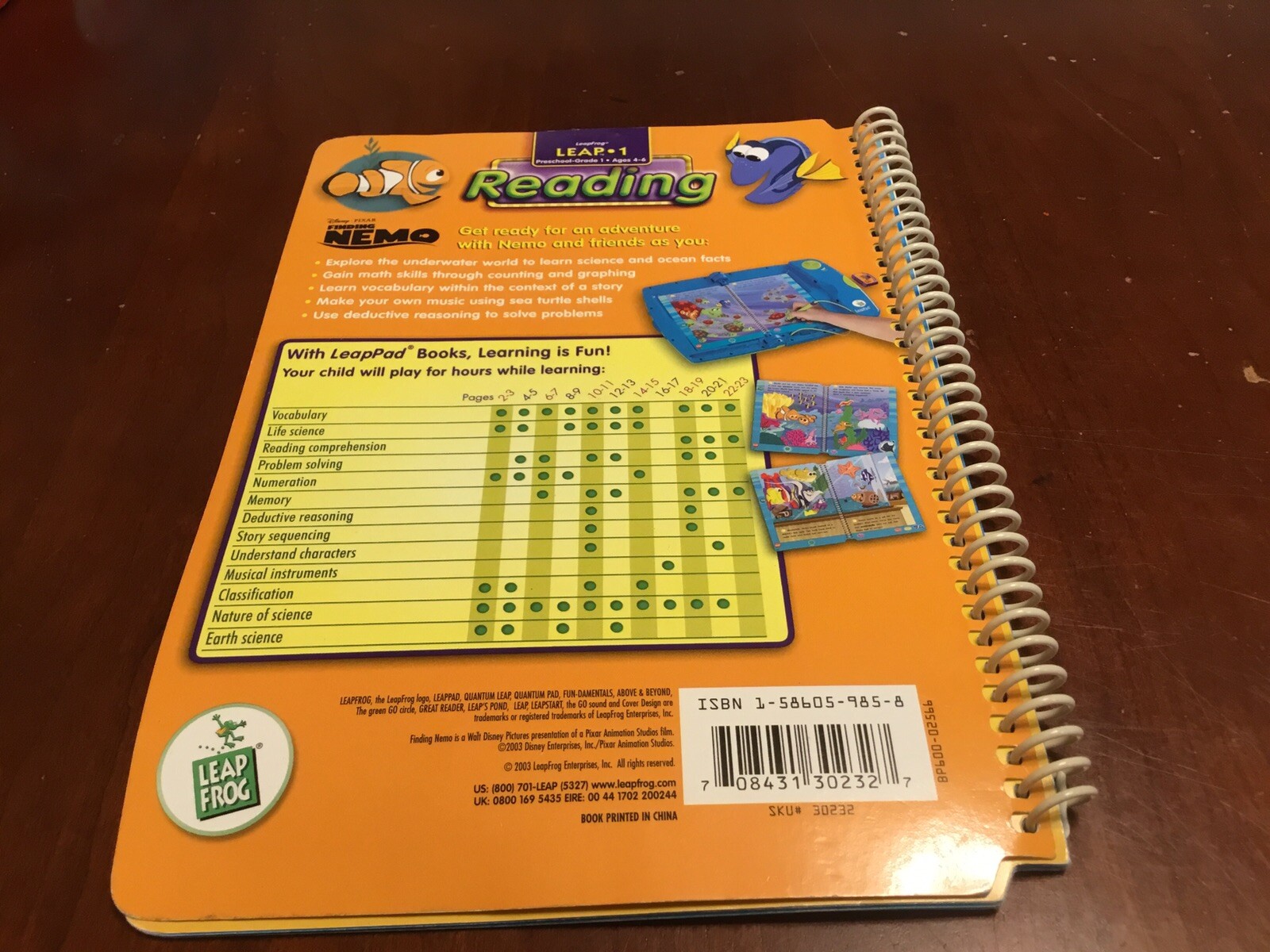 Leap Frog Leap 1 Reading Finding Nemo Book only 4-6 years