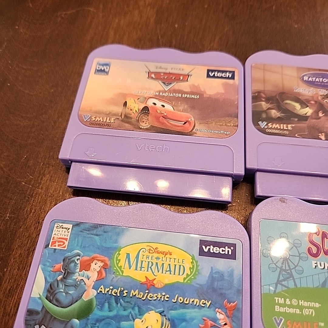 Vtech V Smile Game Cartridge Lot Shrek ScoobyDoo Disney Mermaid Cars Ratatouille