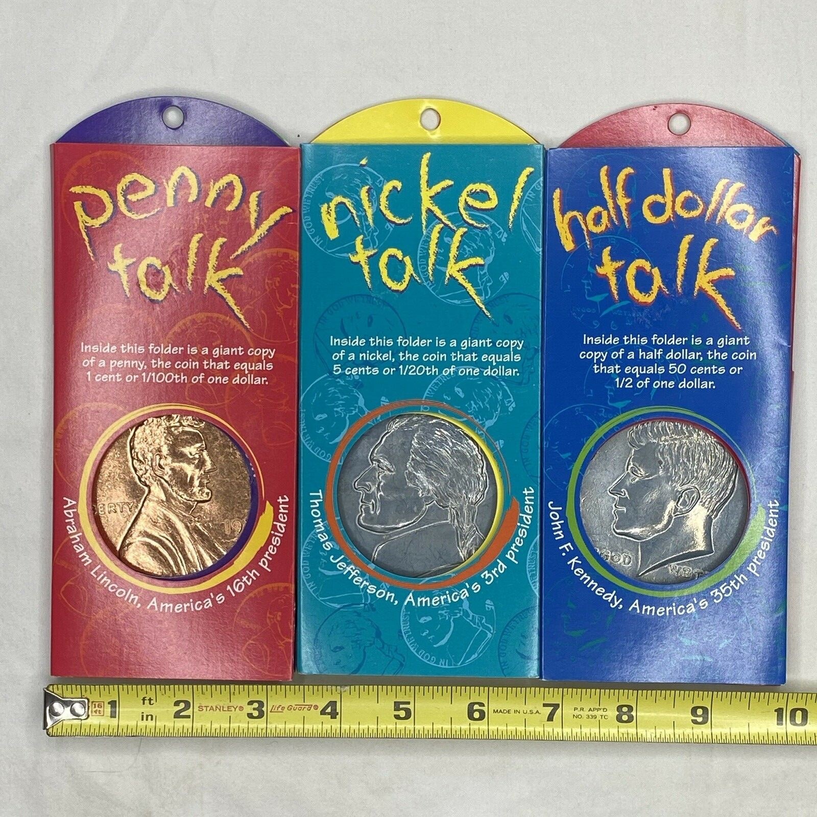 Oversized Coins for teacher, magicians or pranks Nickel, Penny, Half Dollar Log