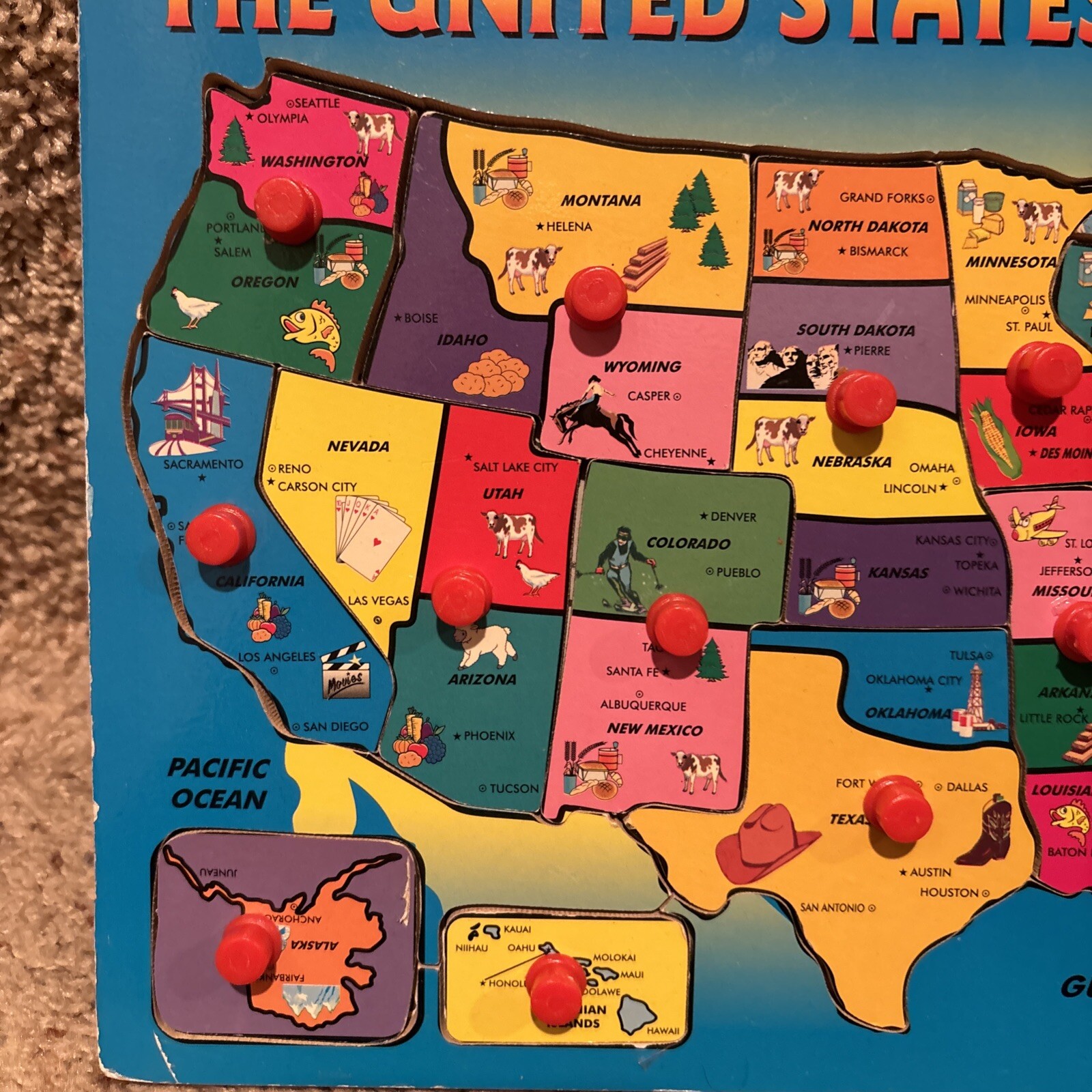 THE UNITED STATES OF AMERICA USA Educational Map Puzzle Lift & Learn Pegs