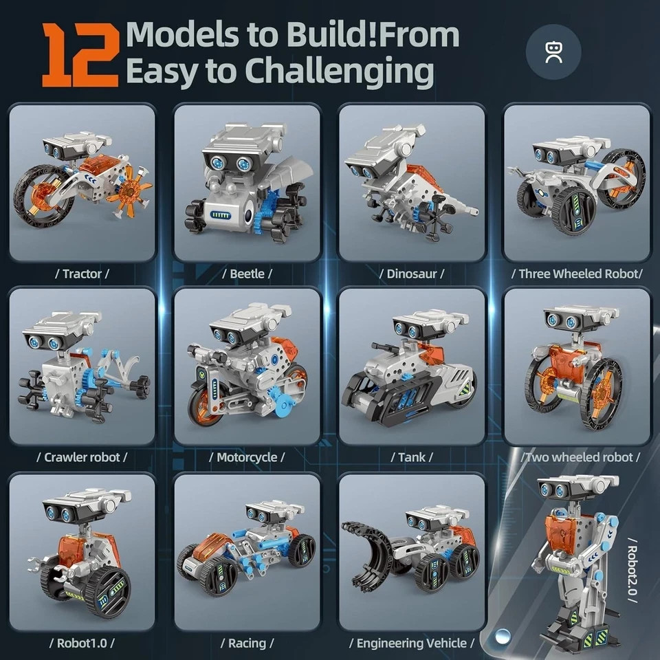 12-in-1 STEM Robot Kit Toys for Kids 8-12 12-16, DIY Robot Building Educational