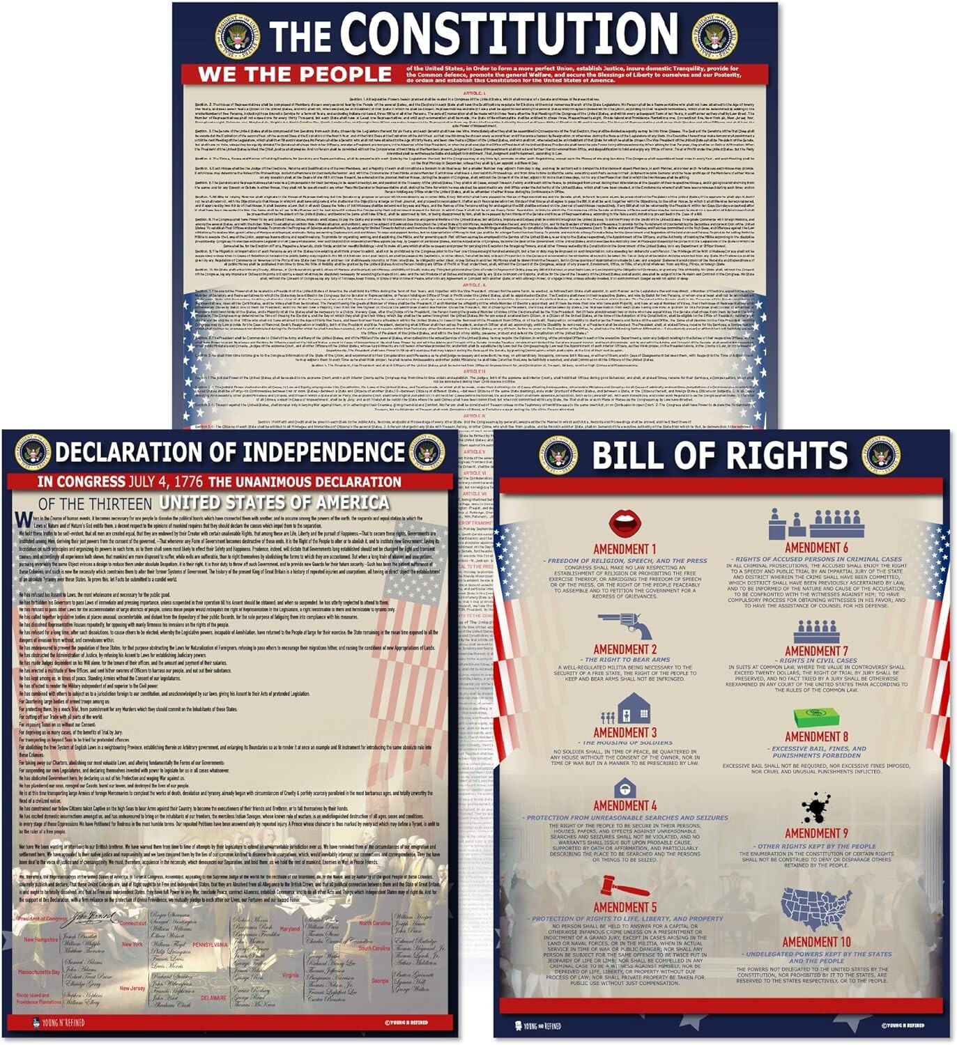 American Founding documents LARGE Laminated 3 pack: Constitution with all am…