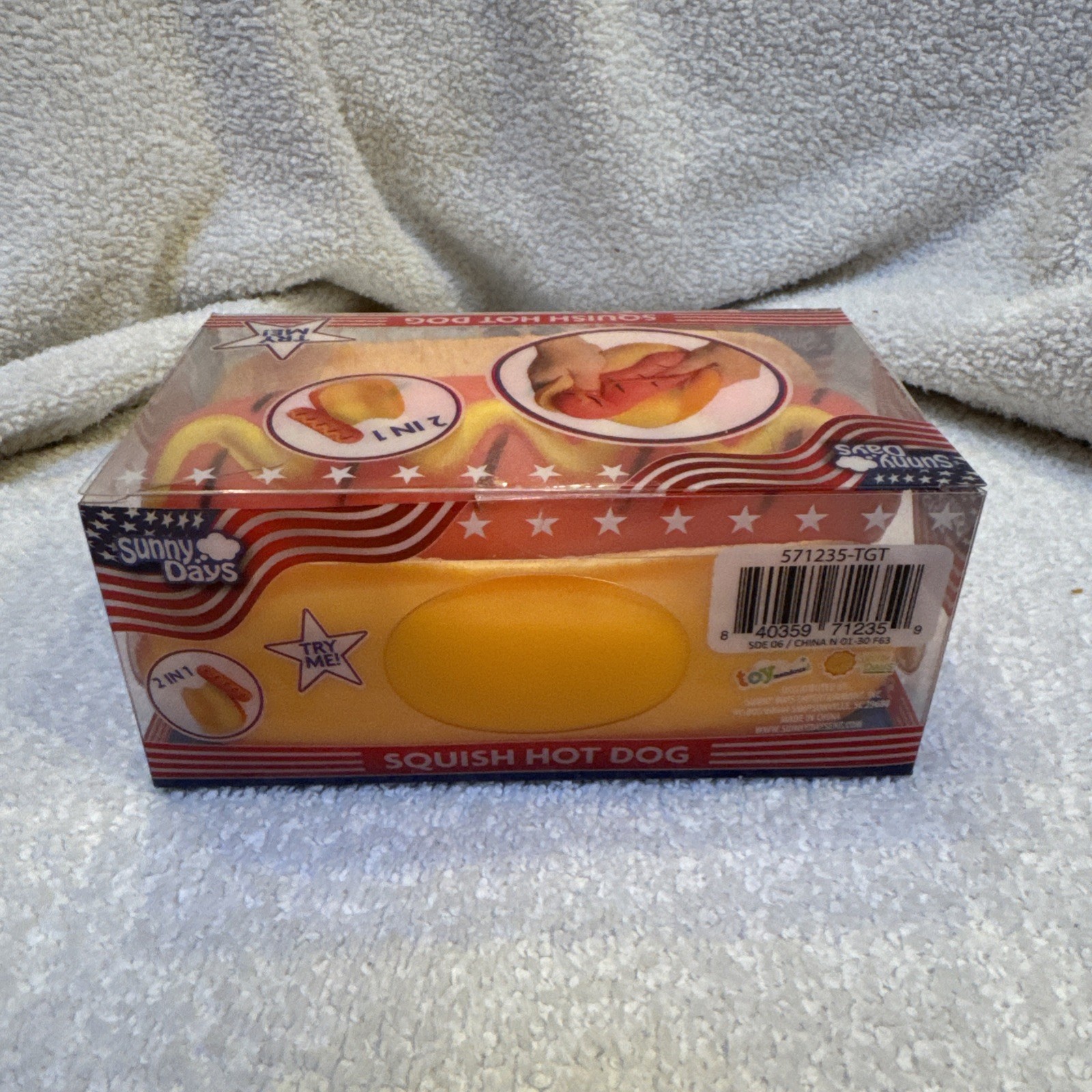 Sunny Days Squish Hot Dog Tactile Squeeze Toy Yellow Ages 3-7 Years squishy