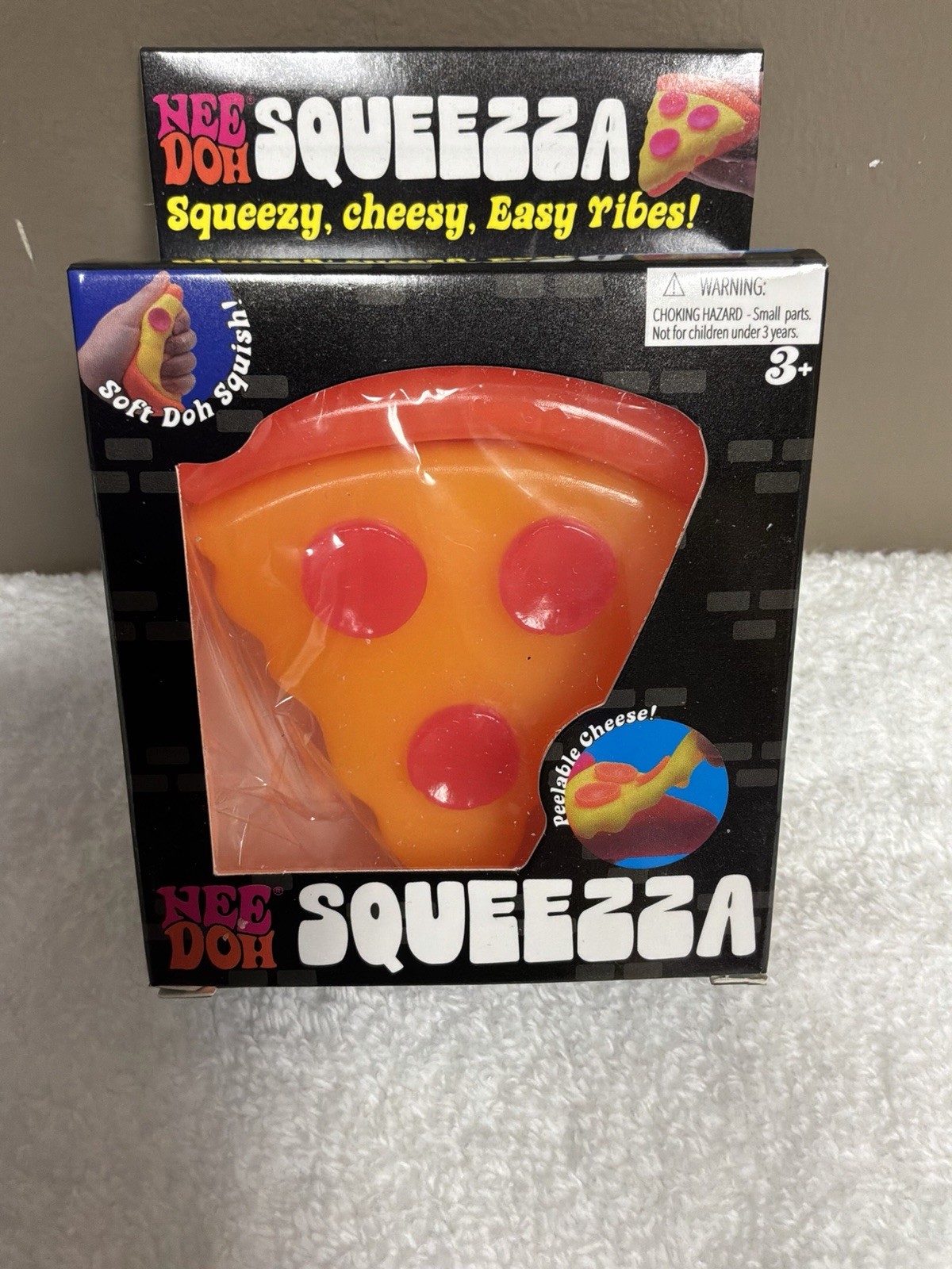 New Squeezza Pizza Nee Doh Squeeze Fidget Toy Orange Crust Faux Pink Pepperoni